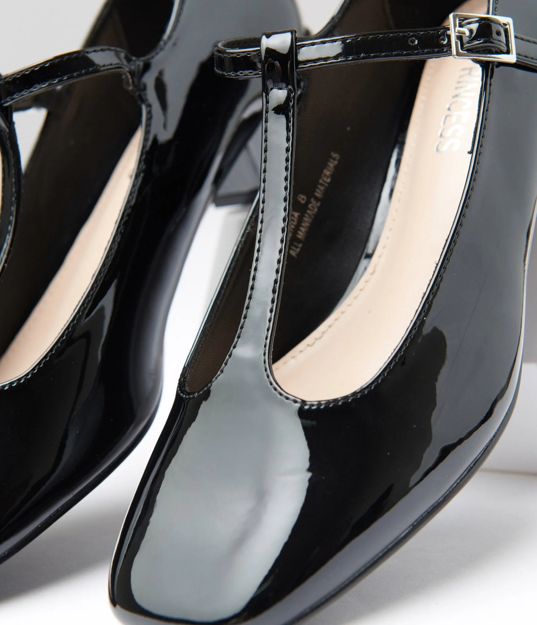 1920s Black Patent Leatherette T-Strap Heels sold by Unique Vintage product image thumbnail 2