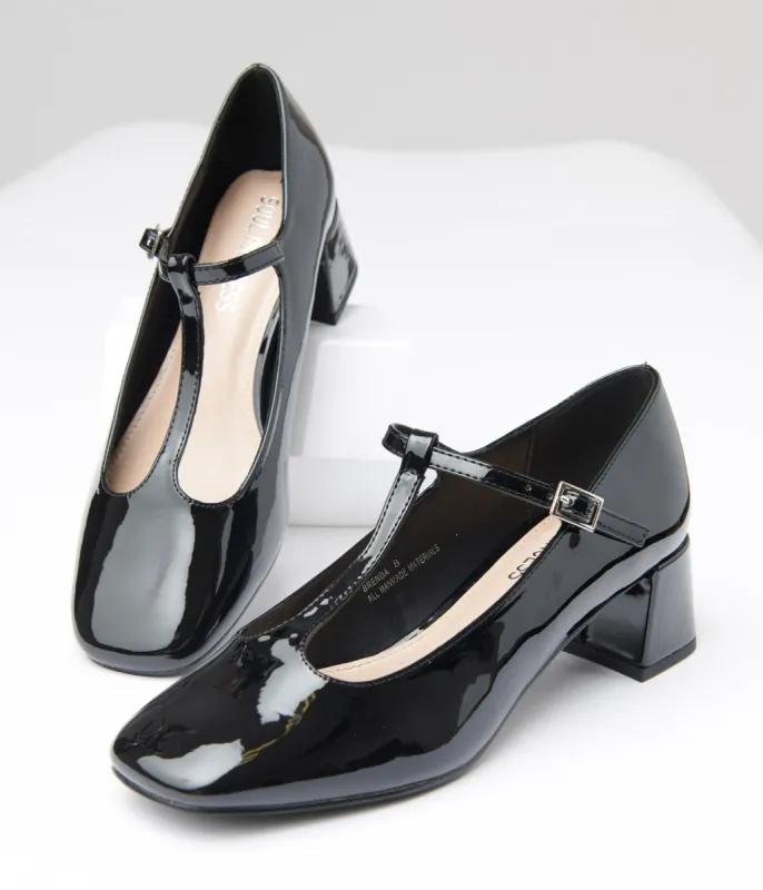1920s Black Patent Leatherette T-Strap Heels sold by Unique Vintage