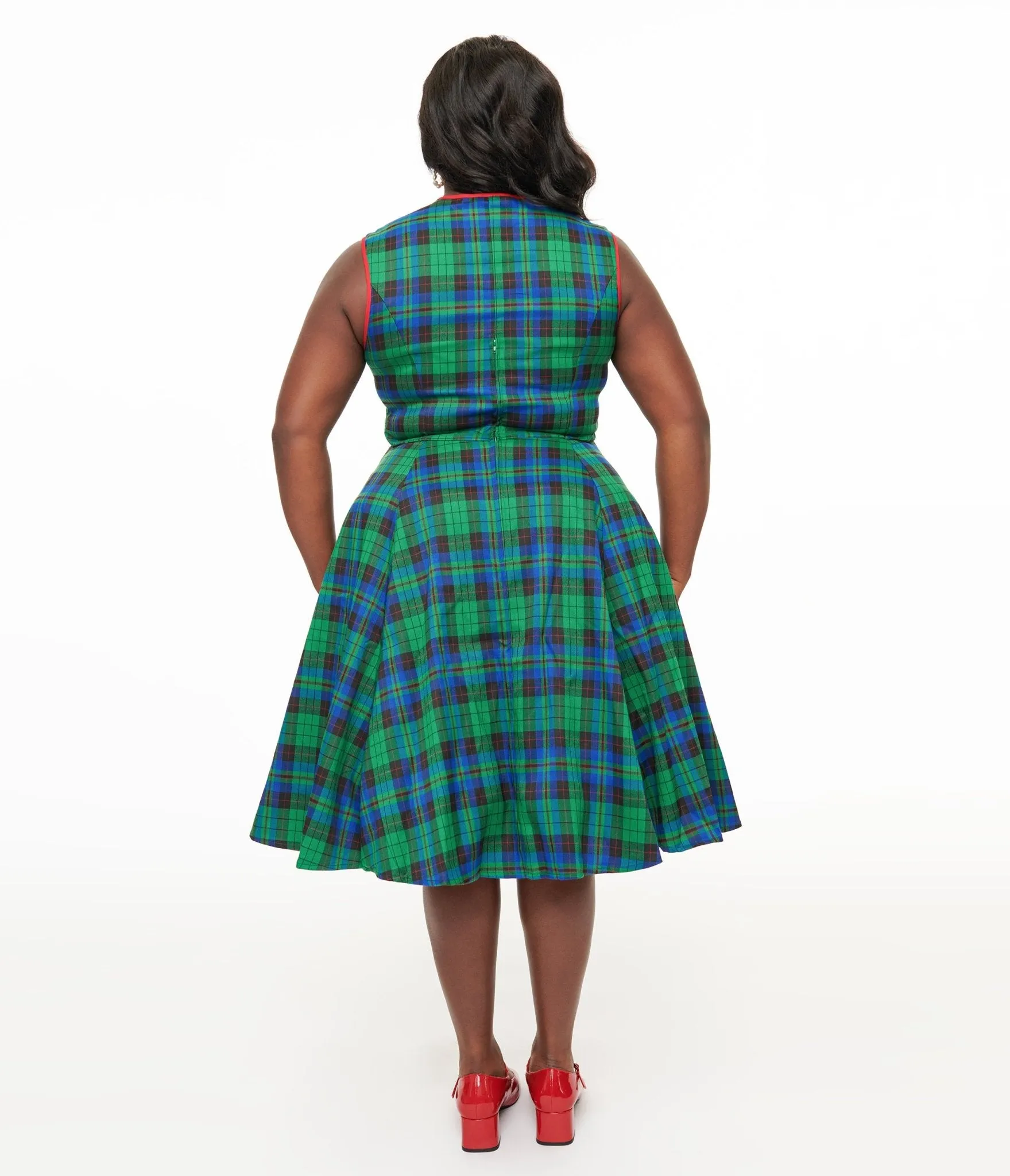 Banned Plus Size 1950s Green & Blue Check Swing Dress sold by Unique Vintage product image thumbnail 2