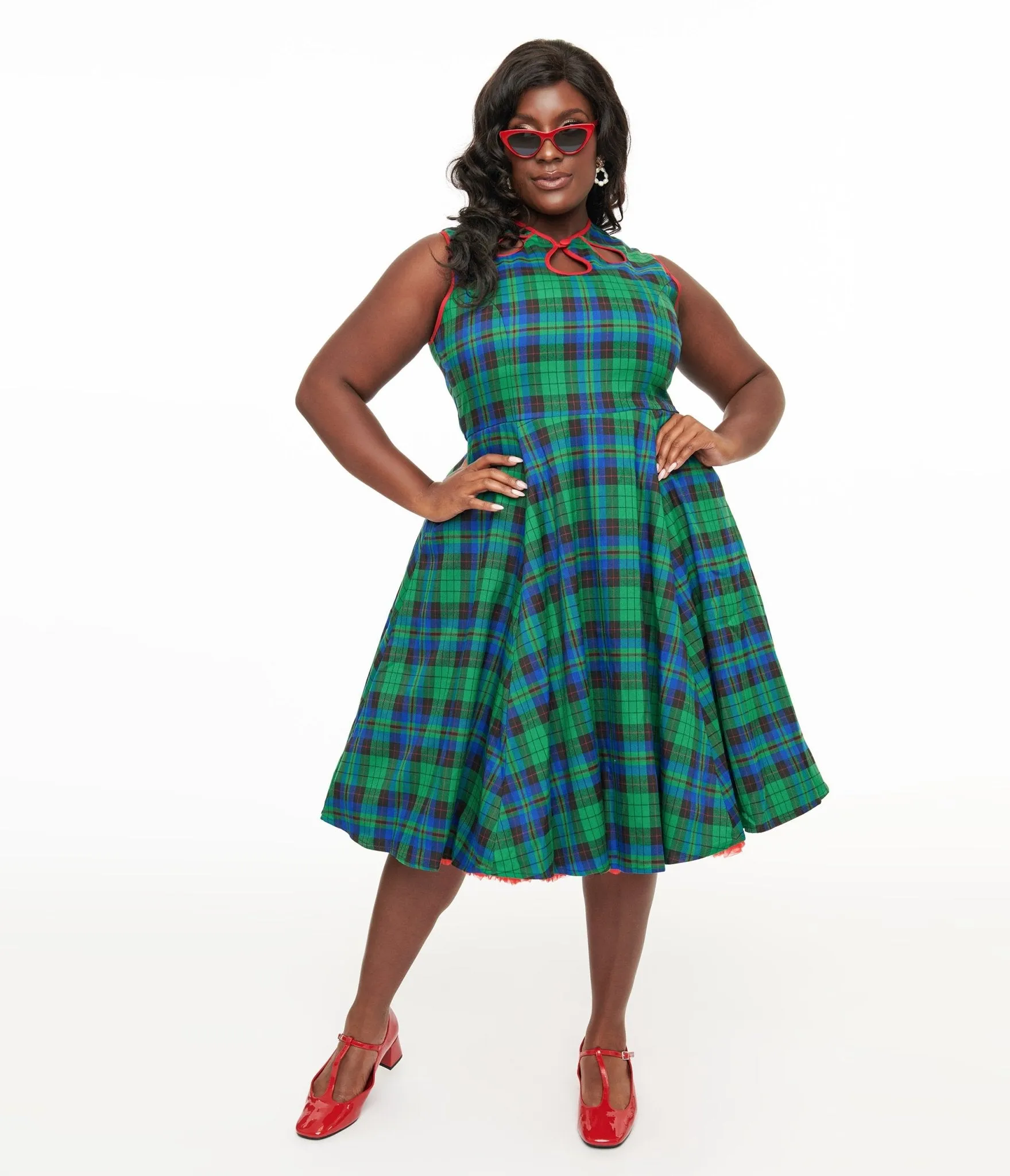 Banned Plus Size 1950s Green & Blue Check Swing Dress sold by Unique Vintage product image thumbnail 3
