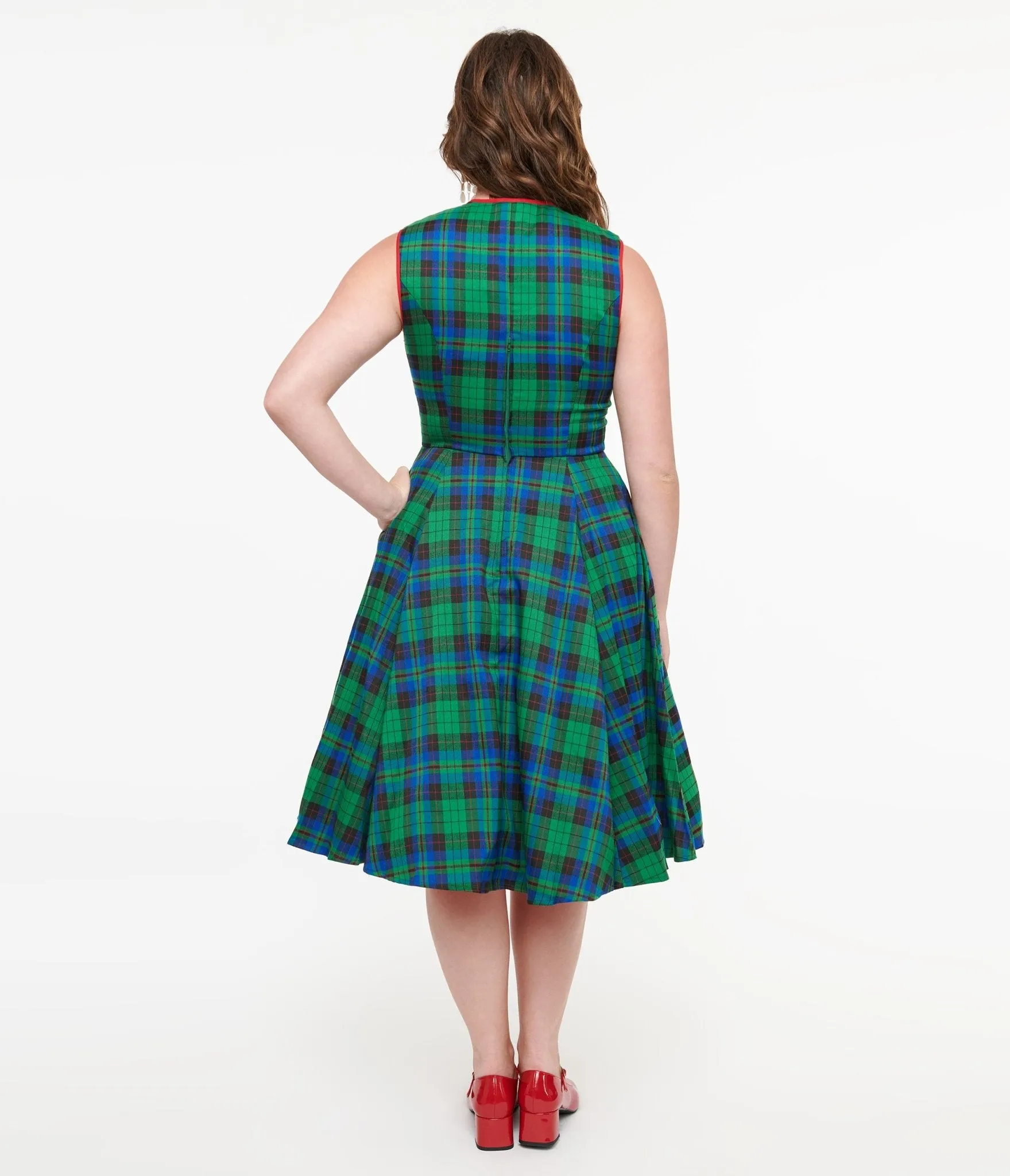 Banned 1950s Green & Blue Check Swing Dress sold by Unique Vintage product image thumbnail 3