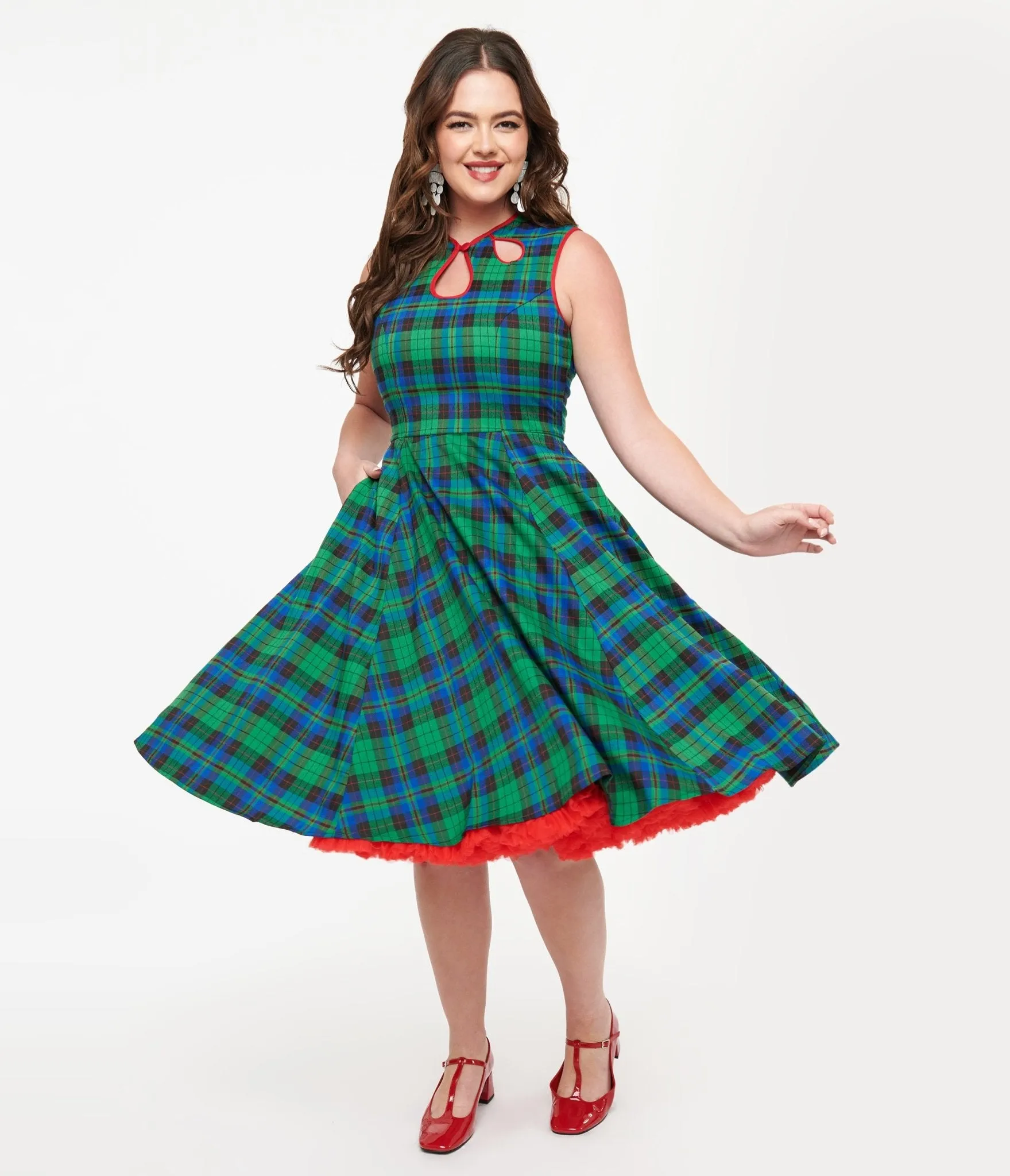 Banned 1950s Green & Blue Check Swing Dress sold by Unique Vintage