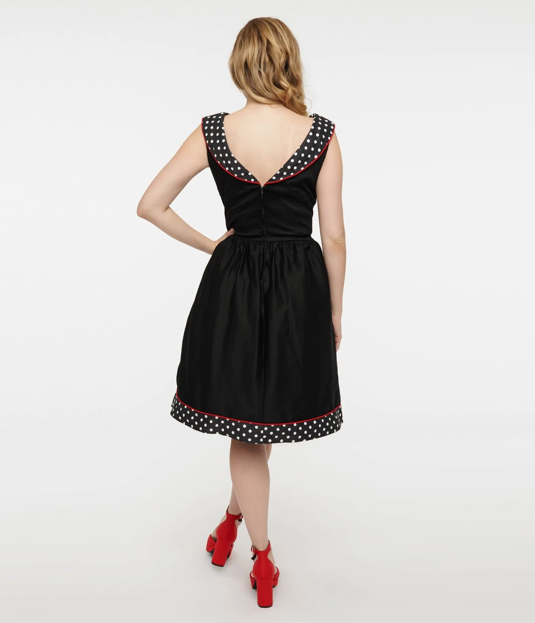 Dolly & Dotty 1950s Black & White Polka Dot Cindy Swing Dress sold by Unique Vintage product image thumbnail 2