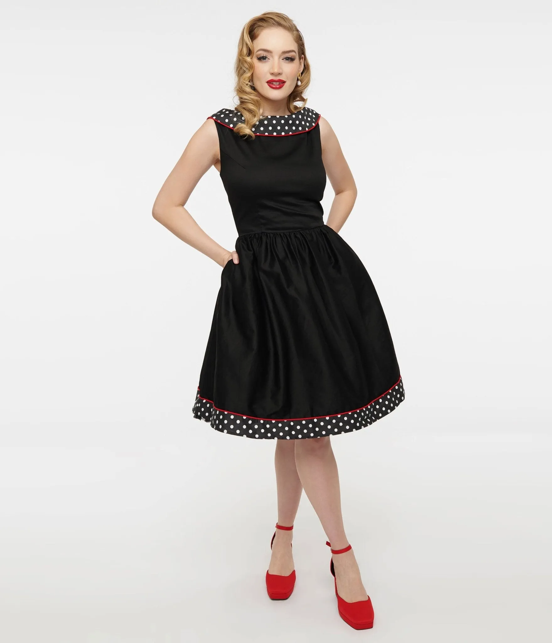 Dolly & Dotty 1950s Black & White Polka Dot Cindy Swing Dress sold by Unique Vintage product image thumbnail 3