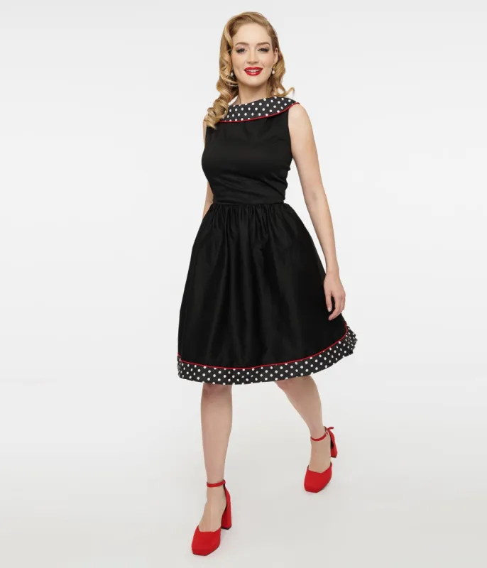 Dolly & Dotty 1950s Black & White Polka Dot Cindy Swing Dress sold by Unique Vintage