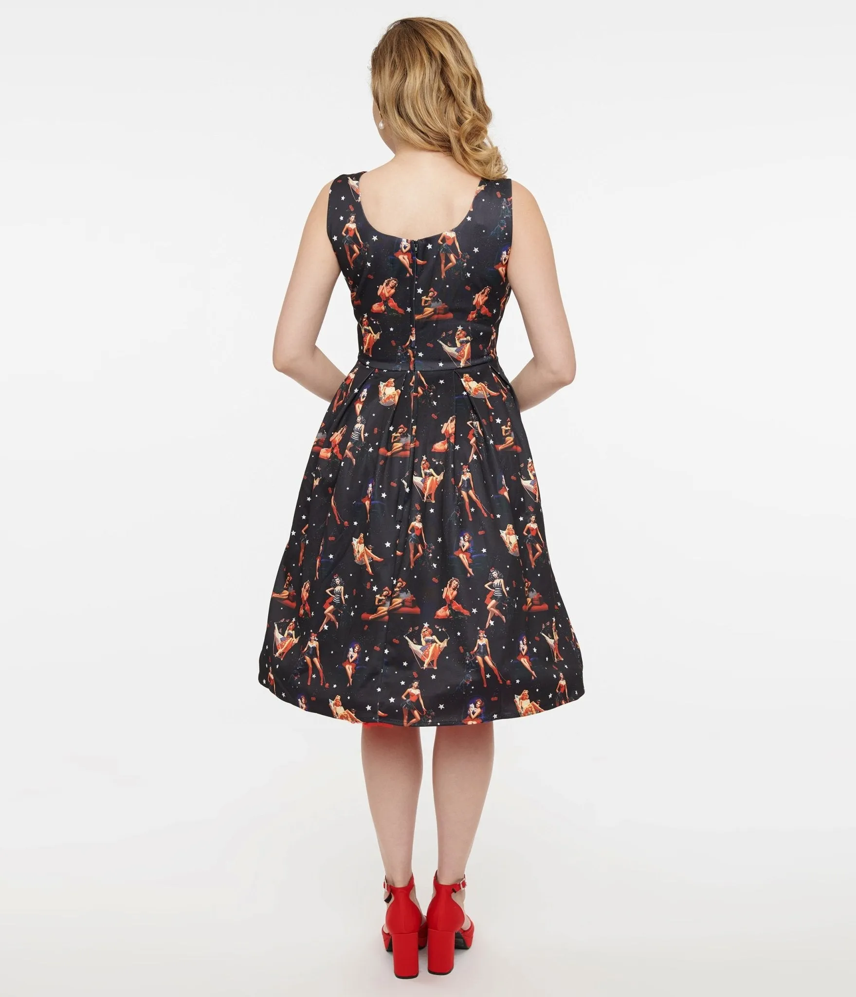 Dolly & Dotty 1950s Black & Pinup Print Amanda Swing Dress sold by Unique Vintage product image thumbnail 3