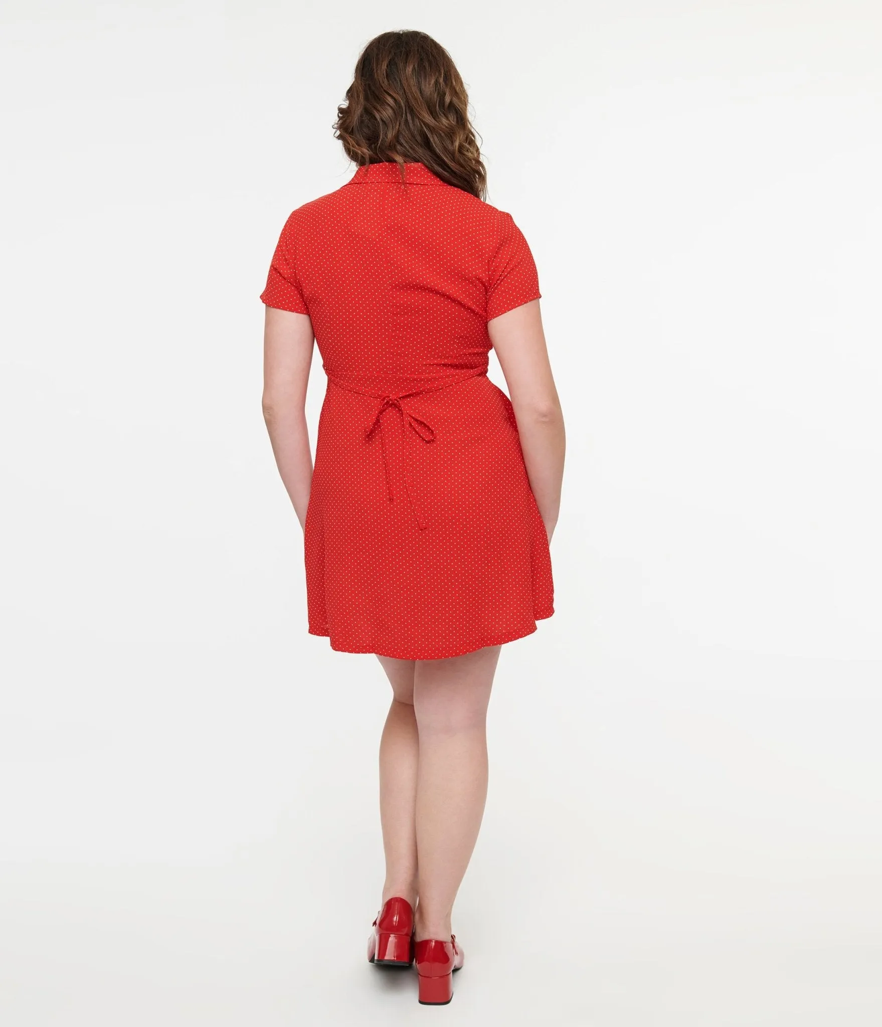 Red & White Pin Dot Button Up Mini Dress sold by Unique Vintage product image thumbnail 2