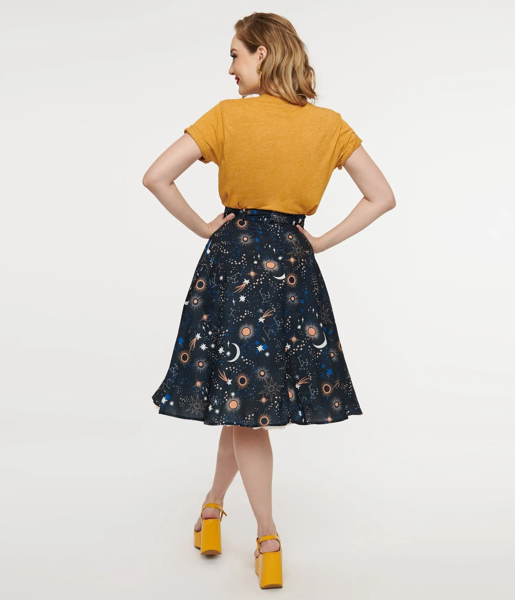 1950s Black Celestial Galaxy Print Swing Skirt sold by Unique Vintage product image thumbnail 3