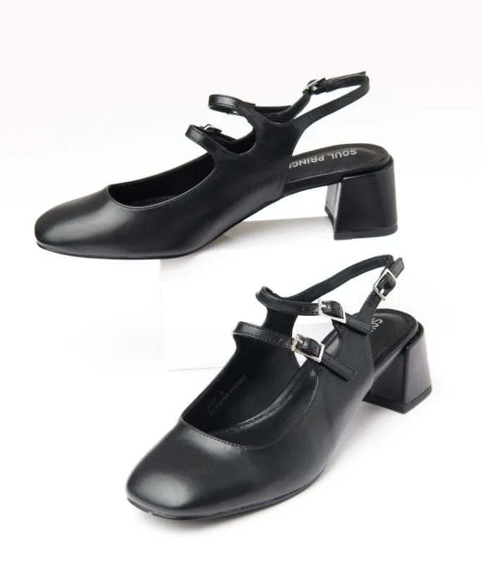 Black Leatherette Double Strap Mary Jane Slingback Heels sold by Unique Vintage