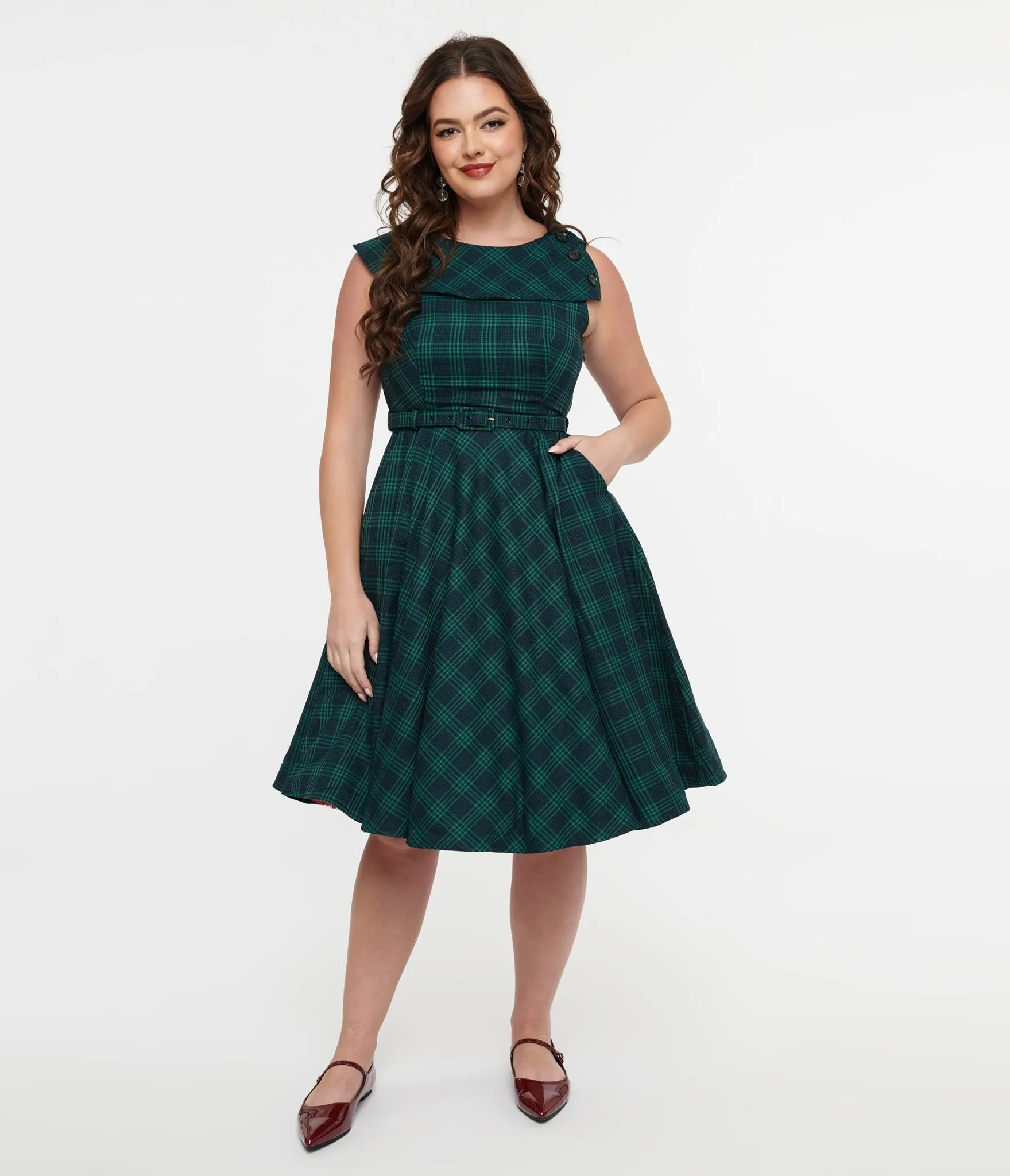 Voodoo Vixen 1950s Green Check Fit & Flare Dress sold by Unique Vintage product image thumbnail 3