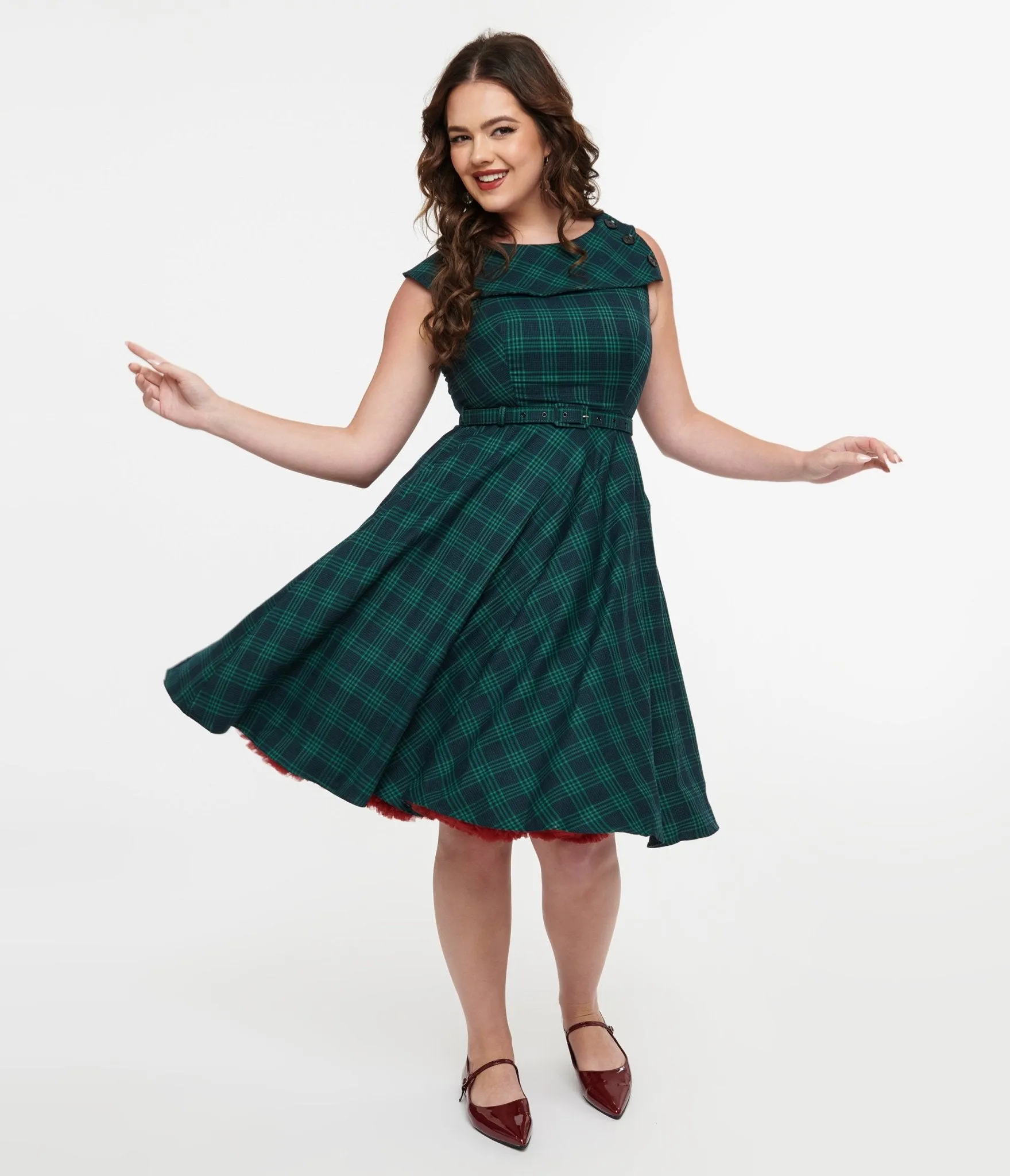 Voodoo Vixen 1950s Green Check Fit & Flare Dress sold by Unique Vintage