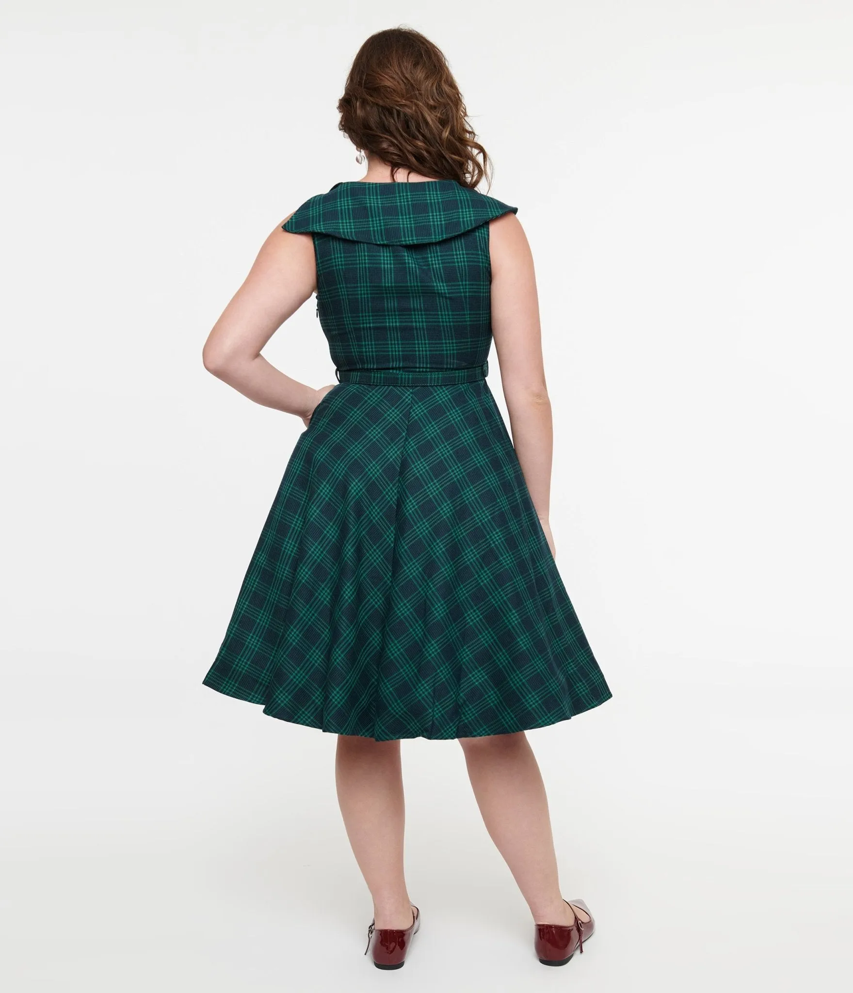 Voodoo Vixen 1950s Green Check Fit & Flare Dress sold by Unique Vintage product image thumbnail 2