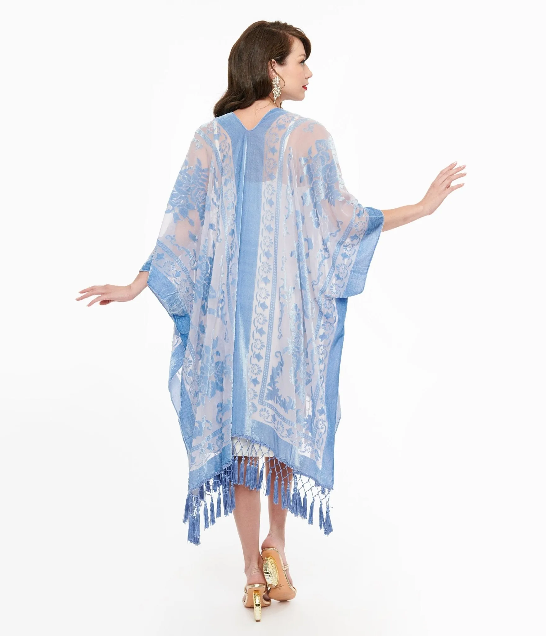 Sky Blue Velvet Mesh Tapestry Kimono sold by Unique Vintage product image thumbnail 2