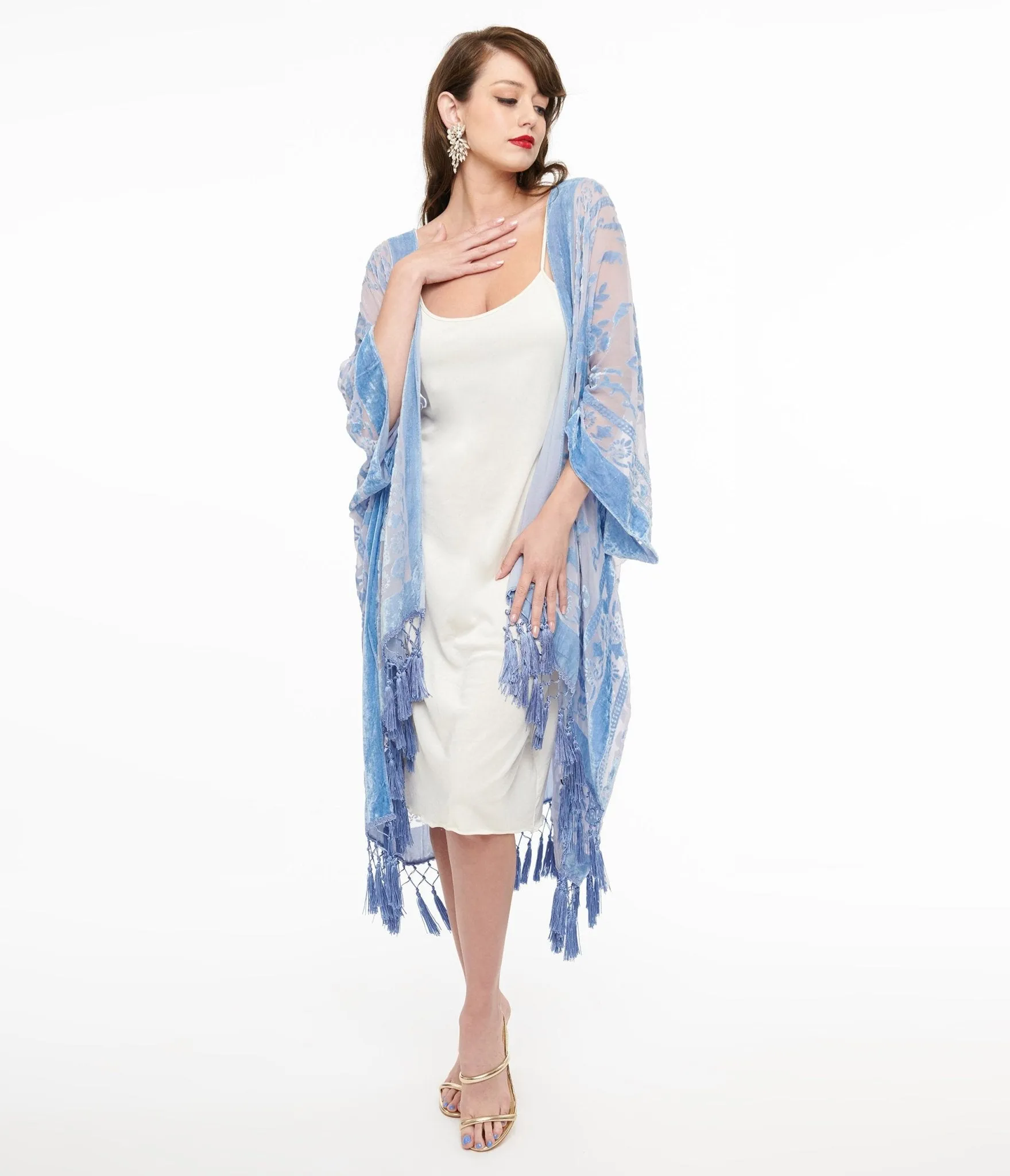 Sky Blue Velvet Mesh Tapestry Kimono sold by Unique Vintage product image thumbnail 3