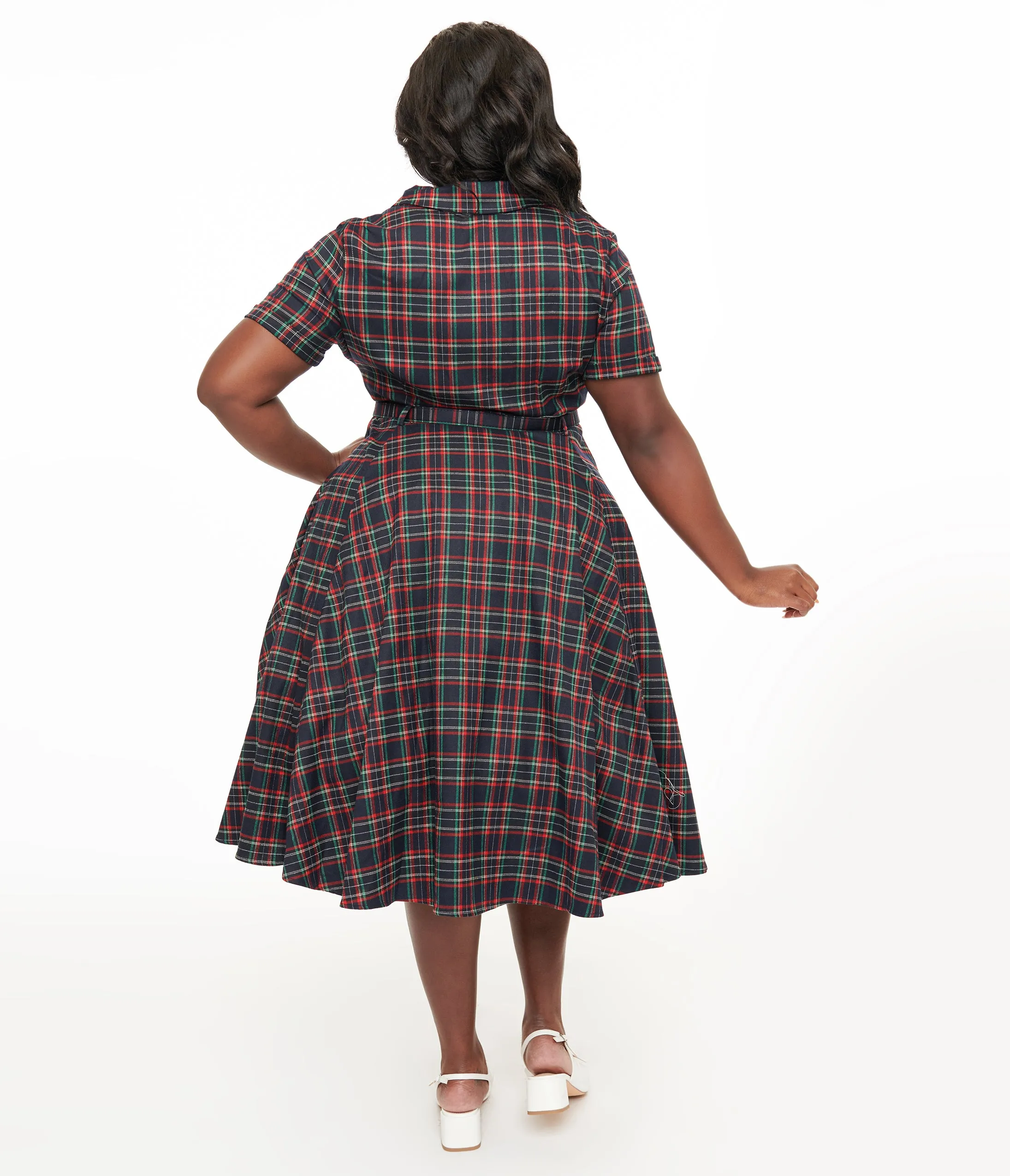 Royal Monk Plus Size 1950s Green & Red Plaid Merry Holidays Swing Dress sold by Unique Vintage product image thumbnail 2