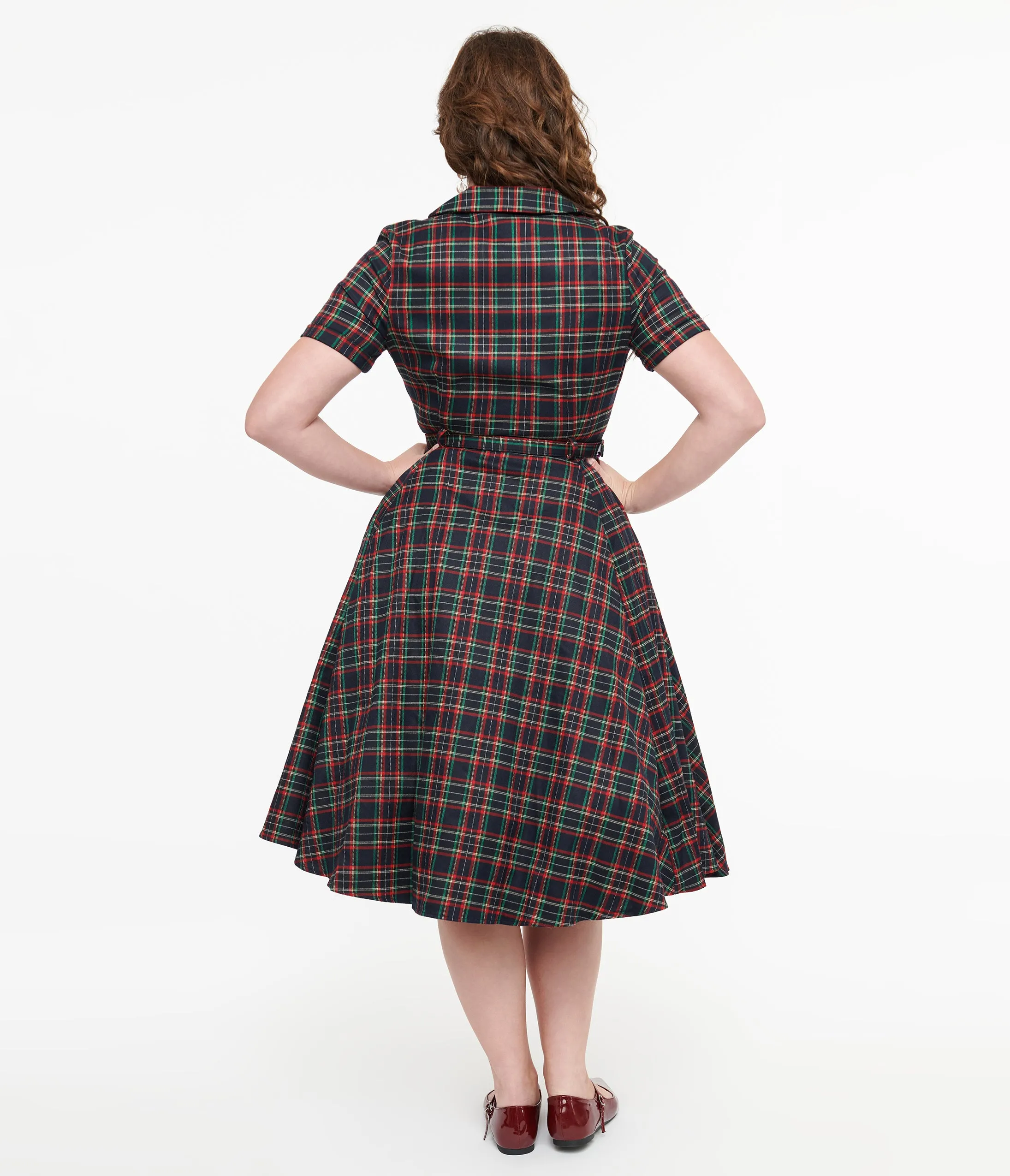 Royal Monk 1950s Green & Red Plaid Merry Holidays Swing Dress sold by Unique Vintage product image thumbnail 2