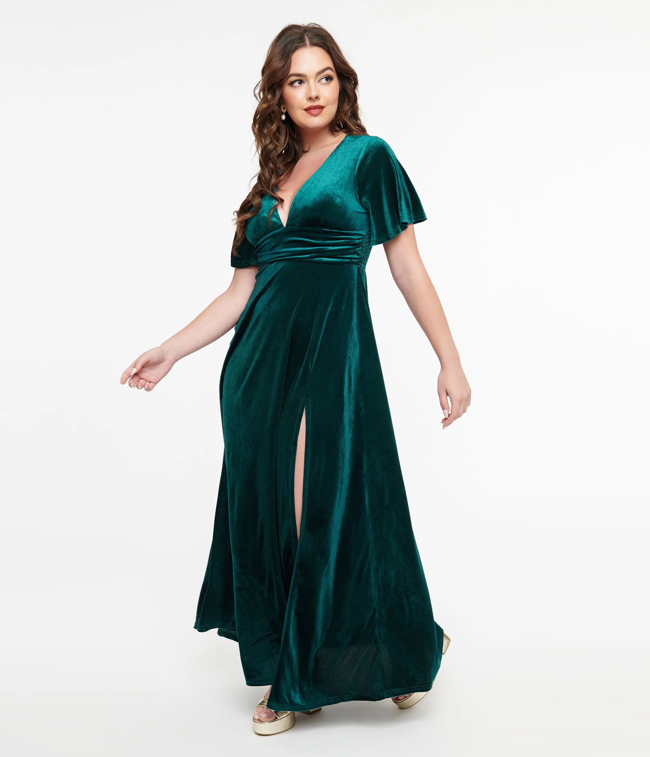 Emerald Velvet Berenice Maxi Dress sold by Unique Vintage
