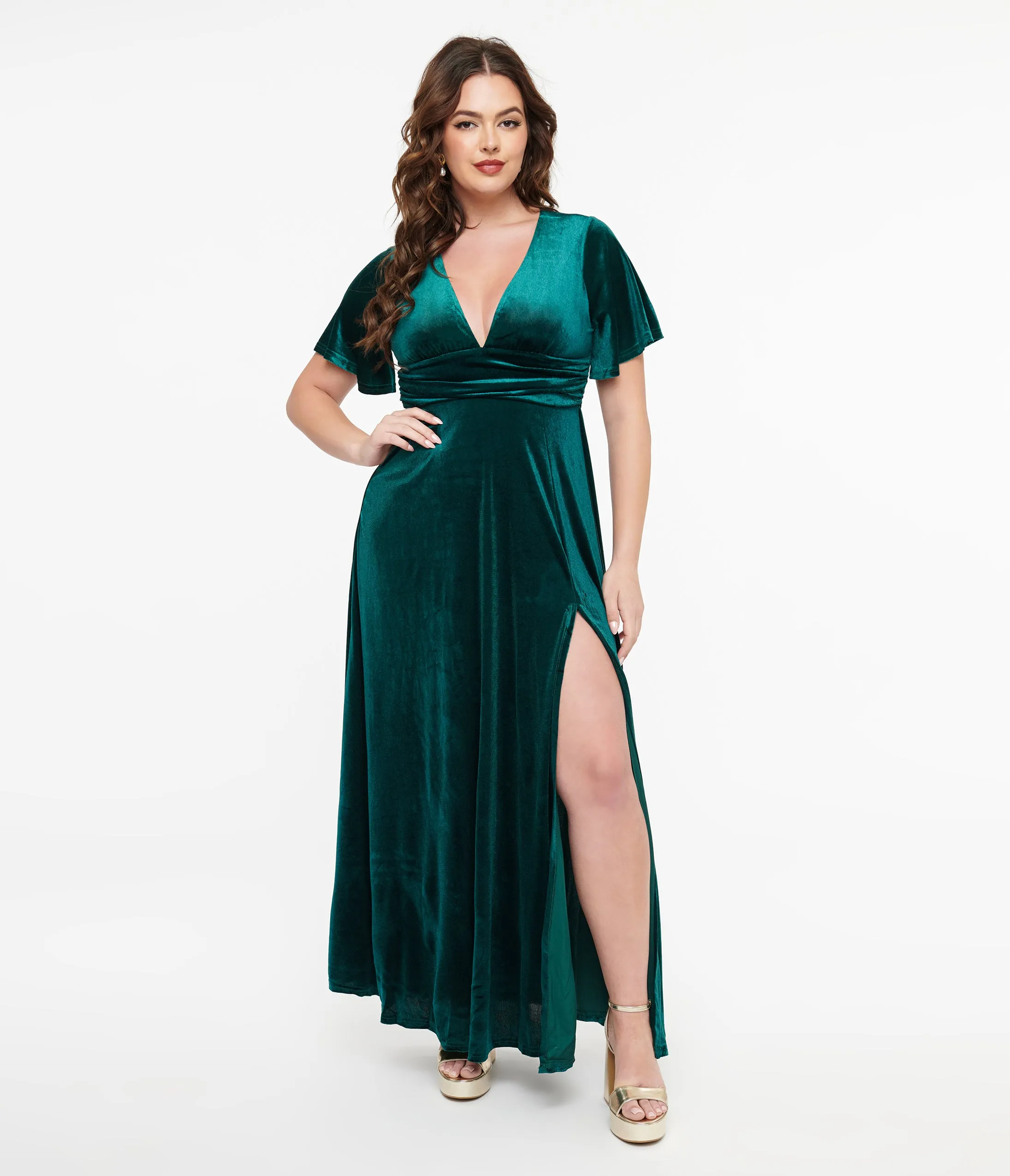 Emerald Velvet Berenice Maxi Dress sold by Unique Vintage product image thumbnail 3