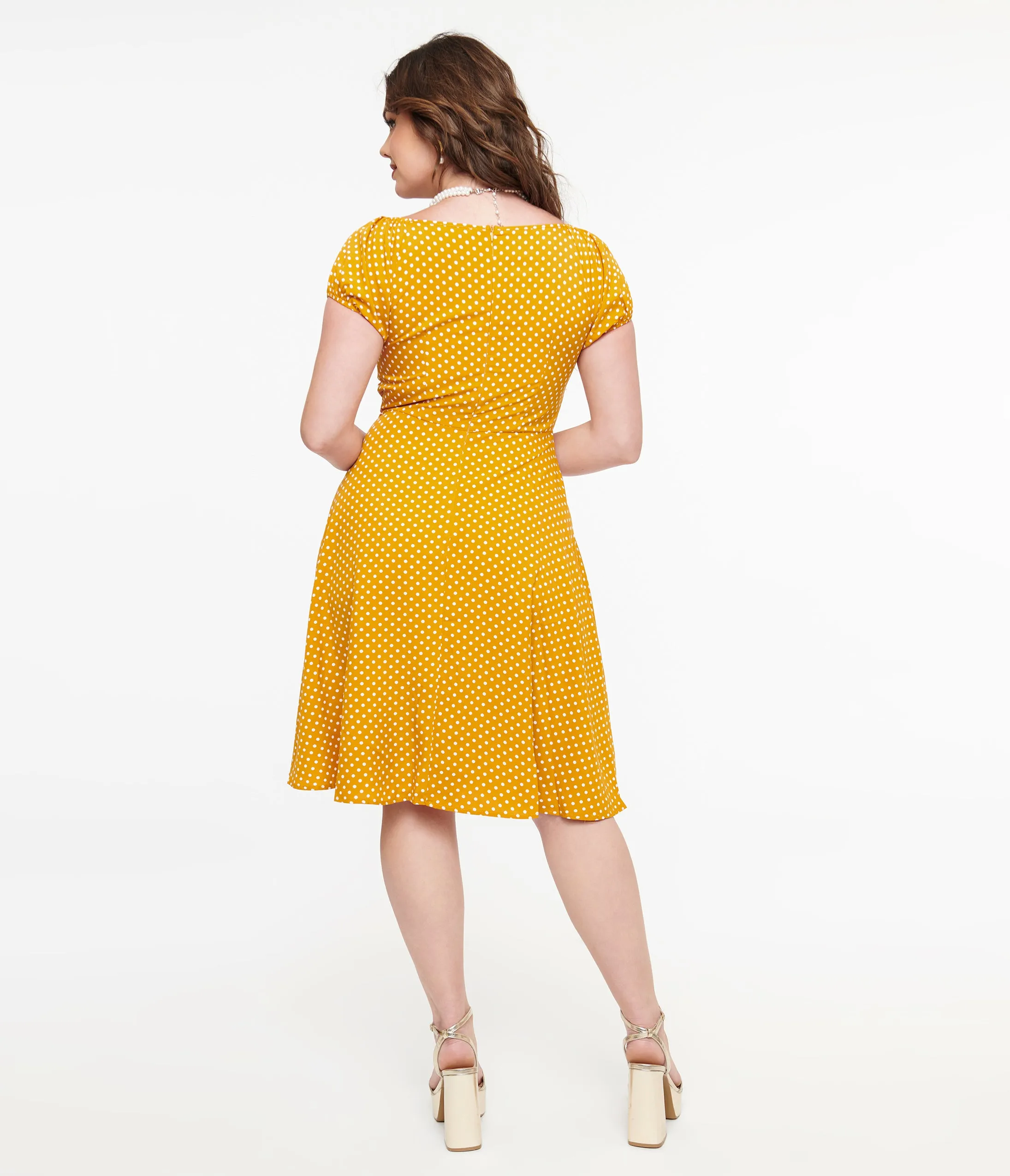 Mustard & White Polka Dot Fit & Flare Dress sold by Unique Vintage product image thumbnail 2