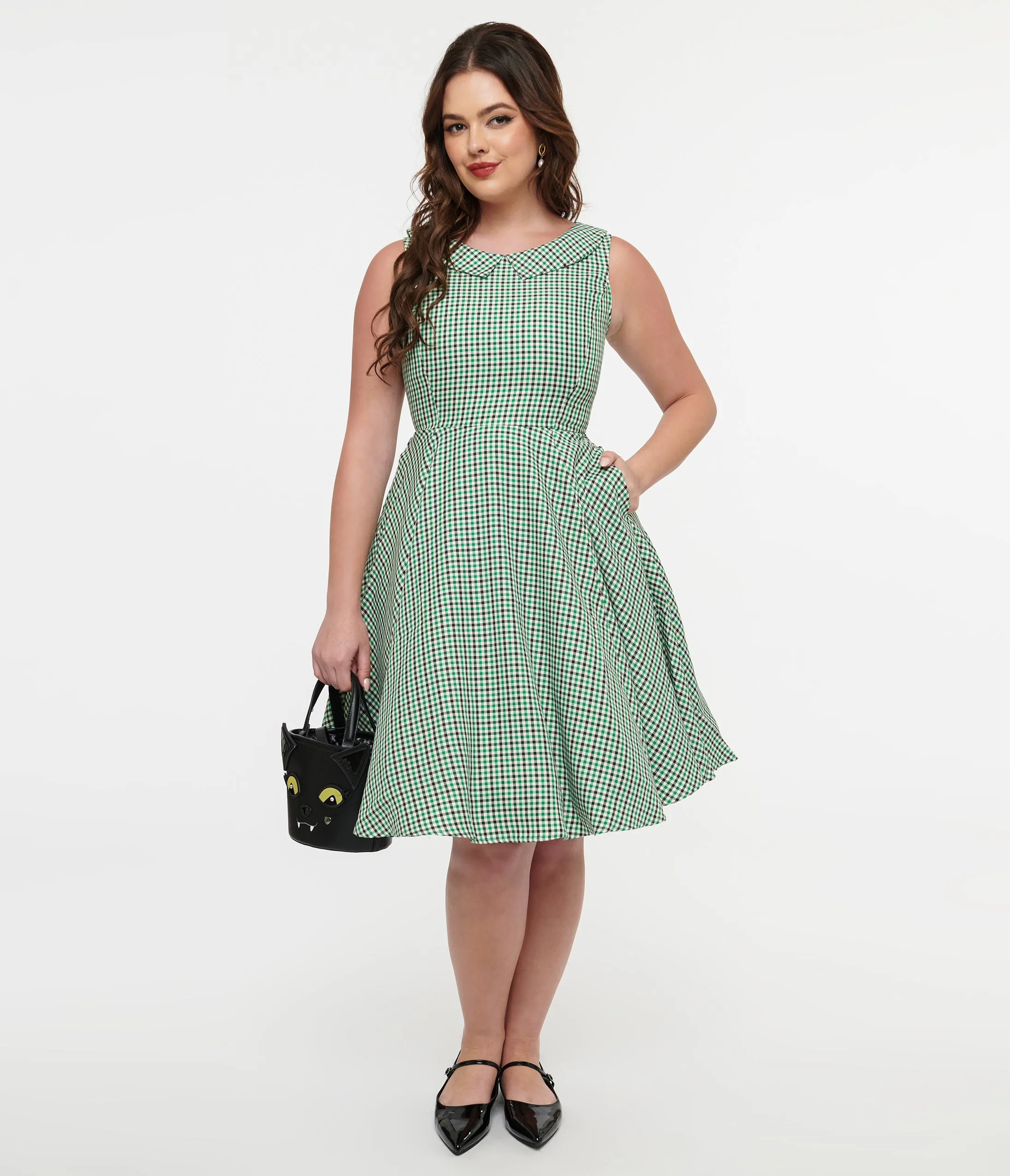 Orchid Bloom 1950s Green & Black Plaid Fit & Flare Dress sold by Unique Vintage
