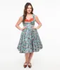 Dolly & Dotty 1950s Navy & Rose Print Grace Swing Dress sold by Unique Vintage