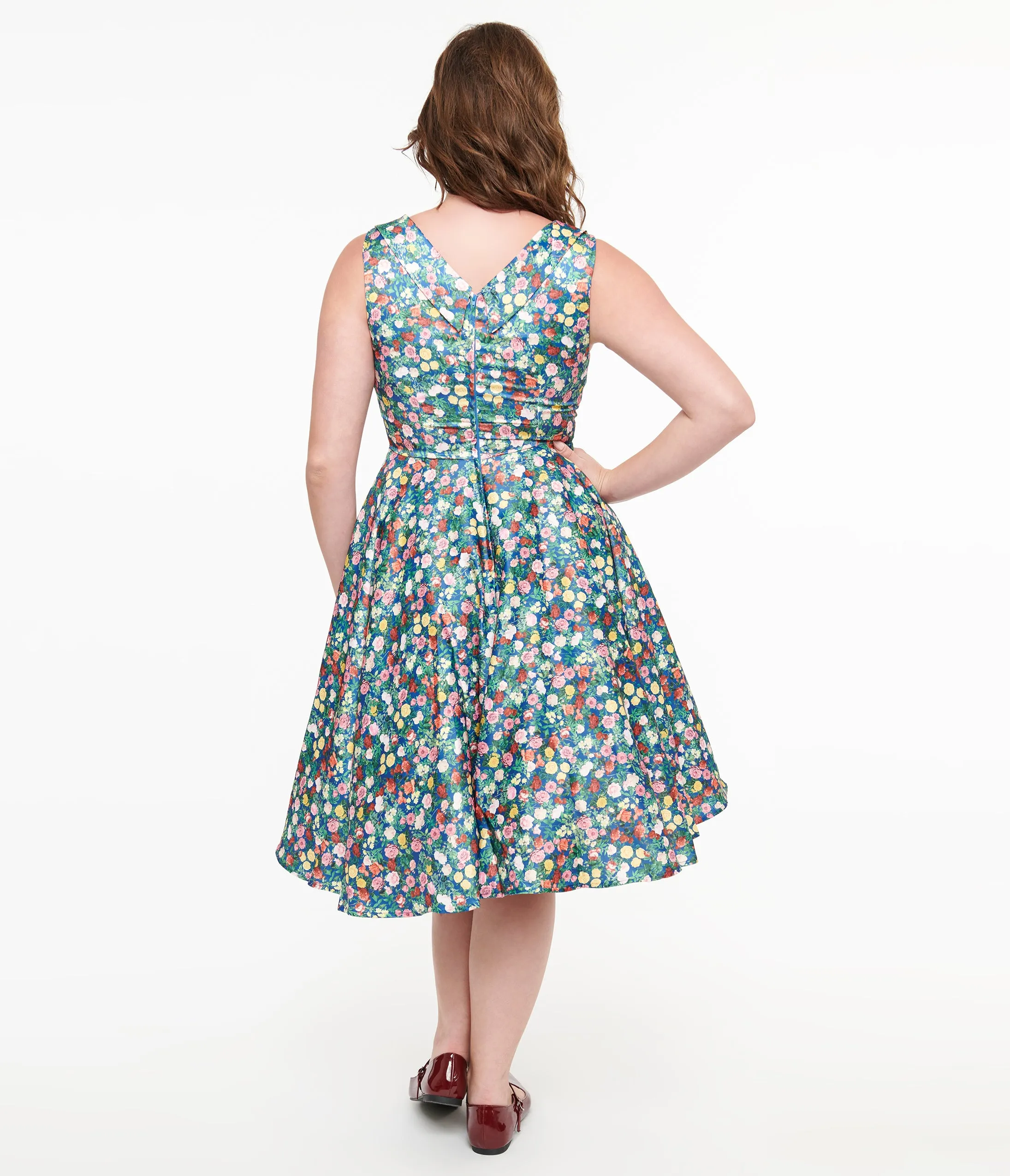 Dolly & Dotty 1950s Navy & Rose Print Grace Swing Dress sold by Unique Vintage product image thumbnail 2