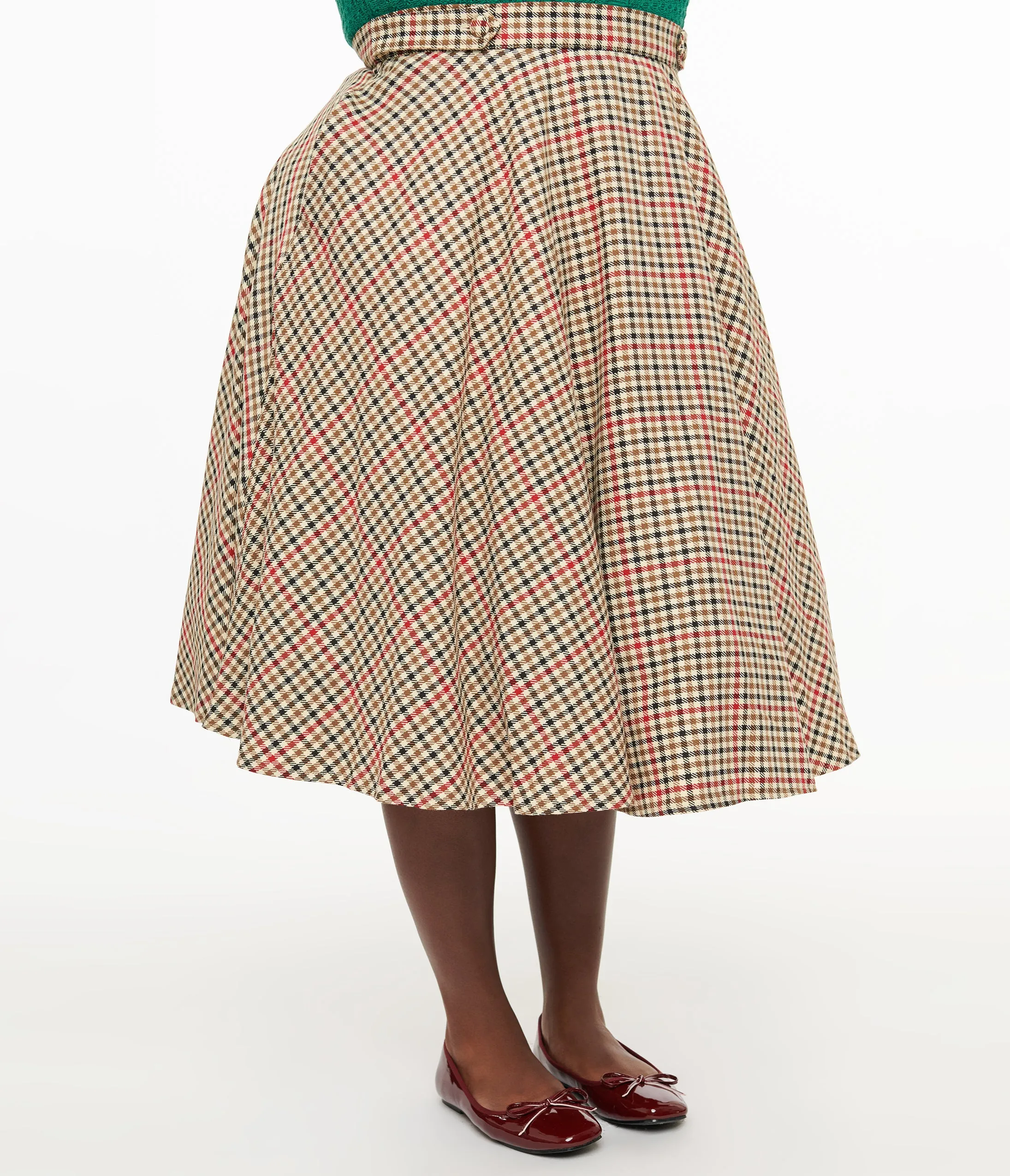 Royal Monk Plus Size 1950s Beige & Black Check Hilda Swing Skirt sold by Unique Vintage product image thumbnail 2