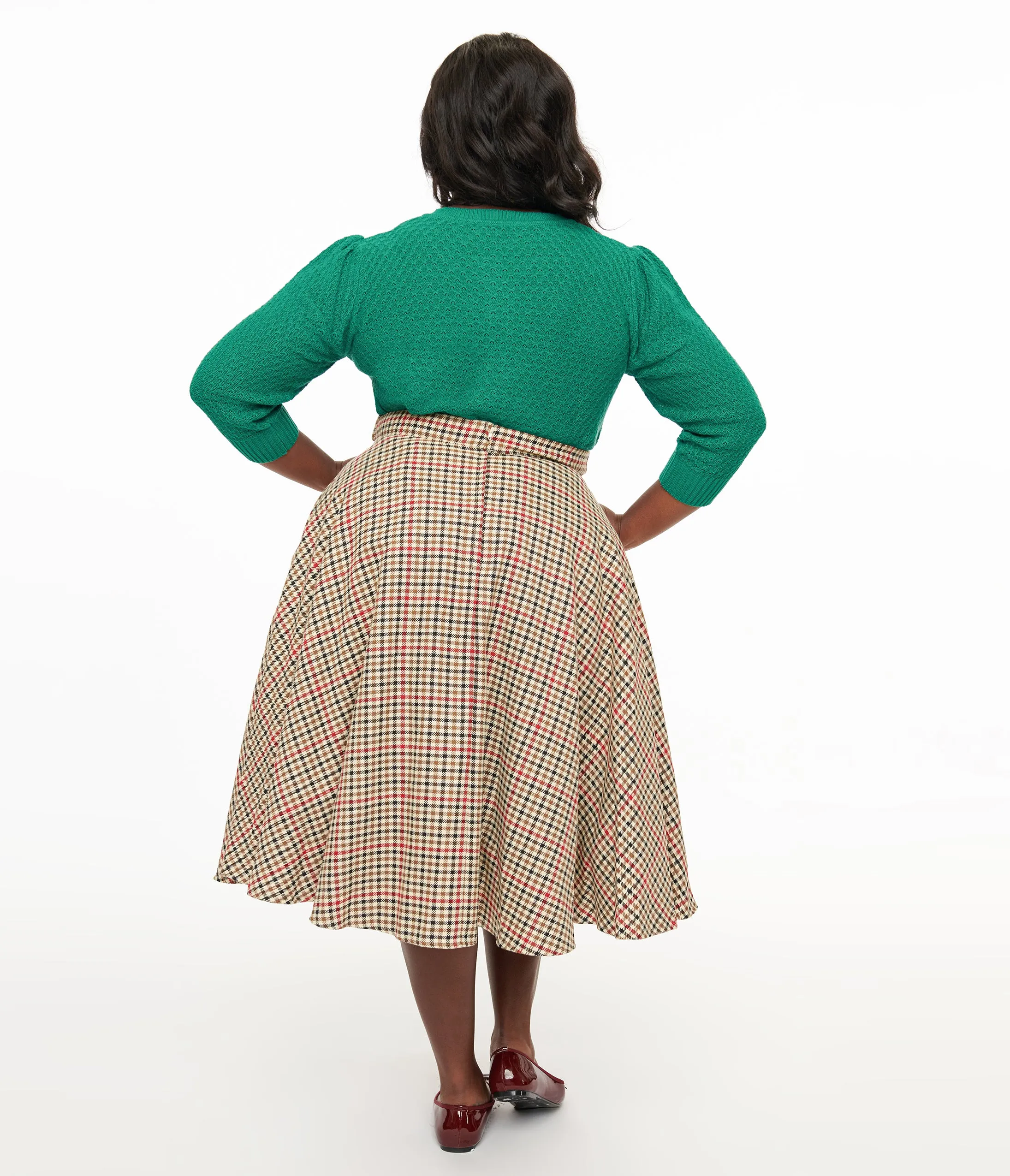 Royal Monk Plus Size 1950s Beige & Black Check Hilda Swing Skirt sold by Unique Vintage product image thumbnail 3