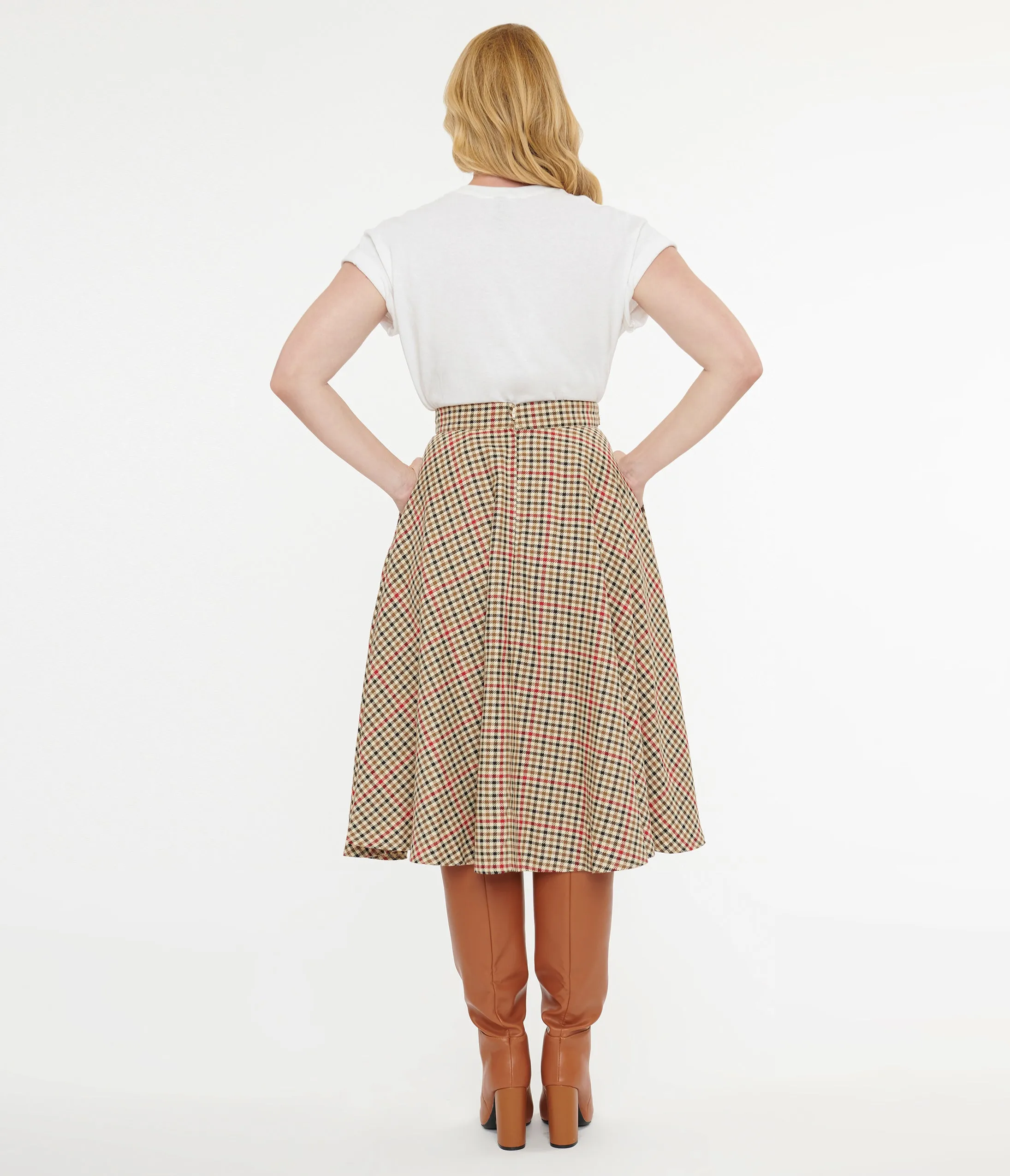 Royal Monk 1950s Beige & Black Check Hilda Swing Skirt sold by Unique Vintage product image thumbnail 3