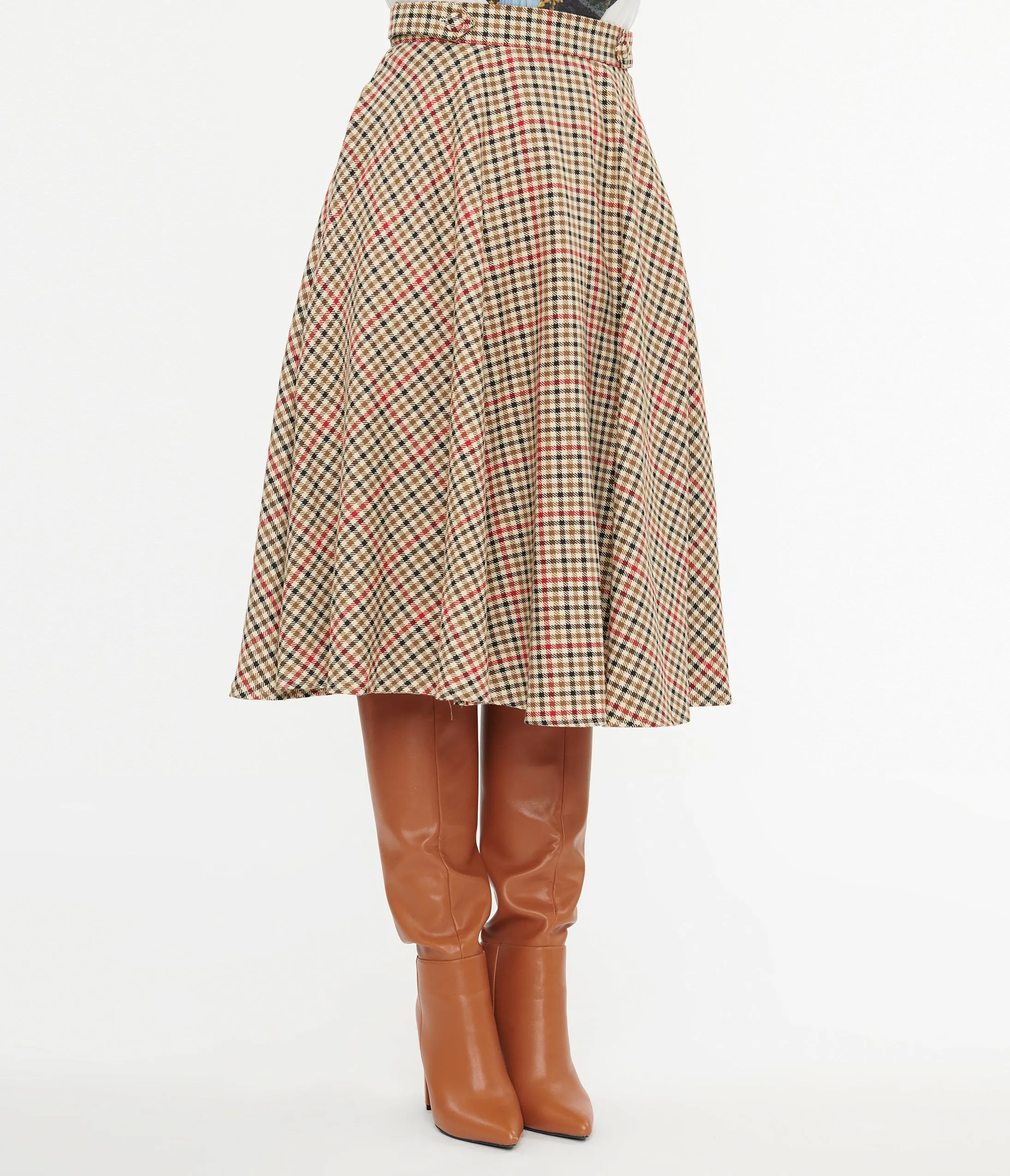 Royal Monk 1950s Beige & Black Check Hilda Swing Skirt sold by Unique Vintage product image thumbnail 2