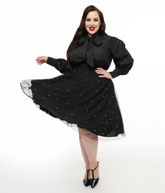 Magnolia Place Plus Size Black & Faux Pearl Sally Swing Skirt sold by Unique Vintage
