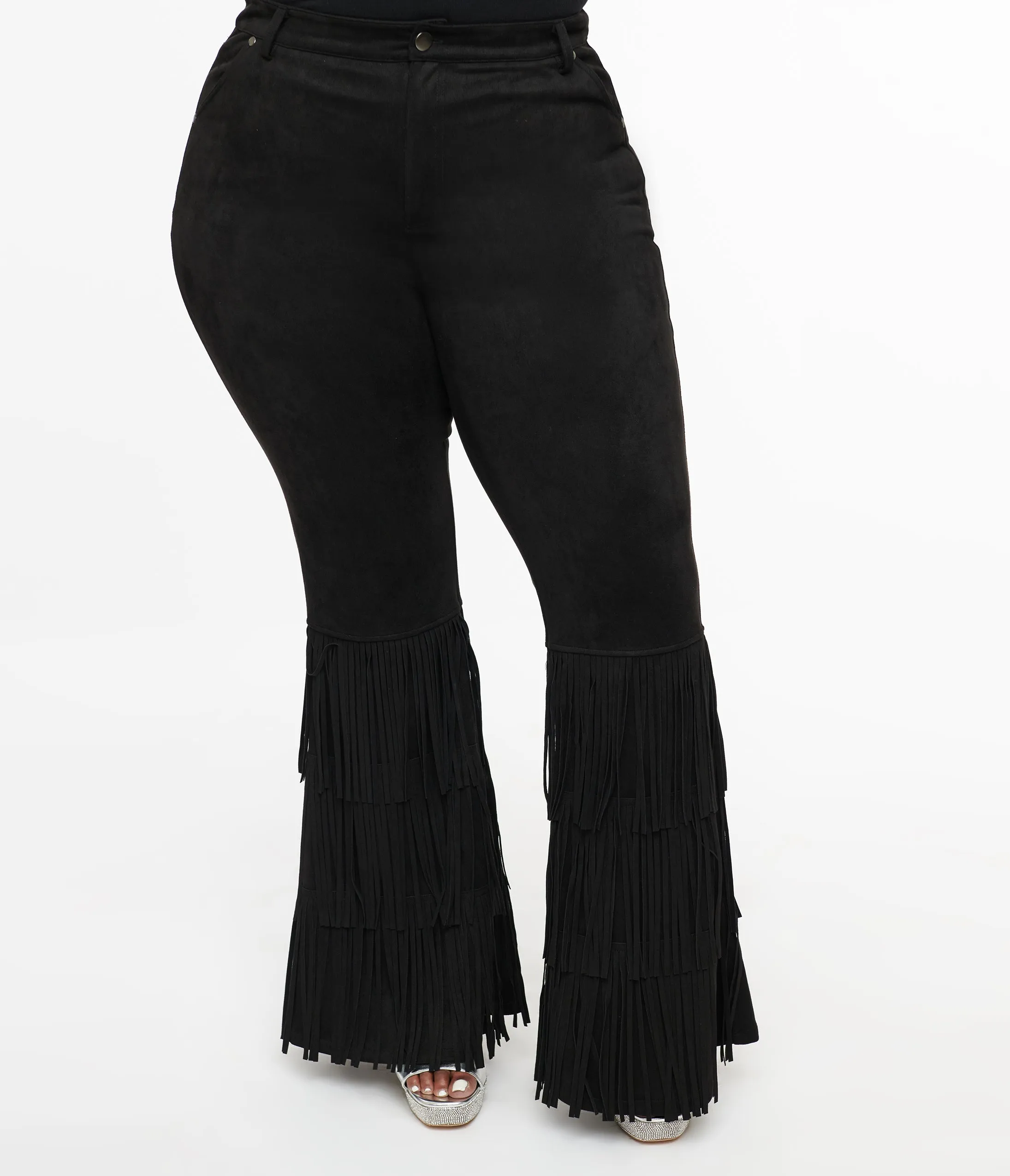 Smak Parlour Plus Size 1970s Black Suede Tassel Flare Pants sold by Unique Vintage product image thumbnail 2