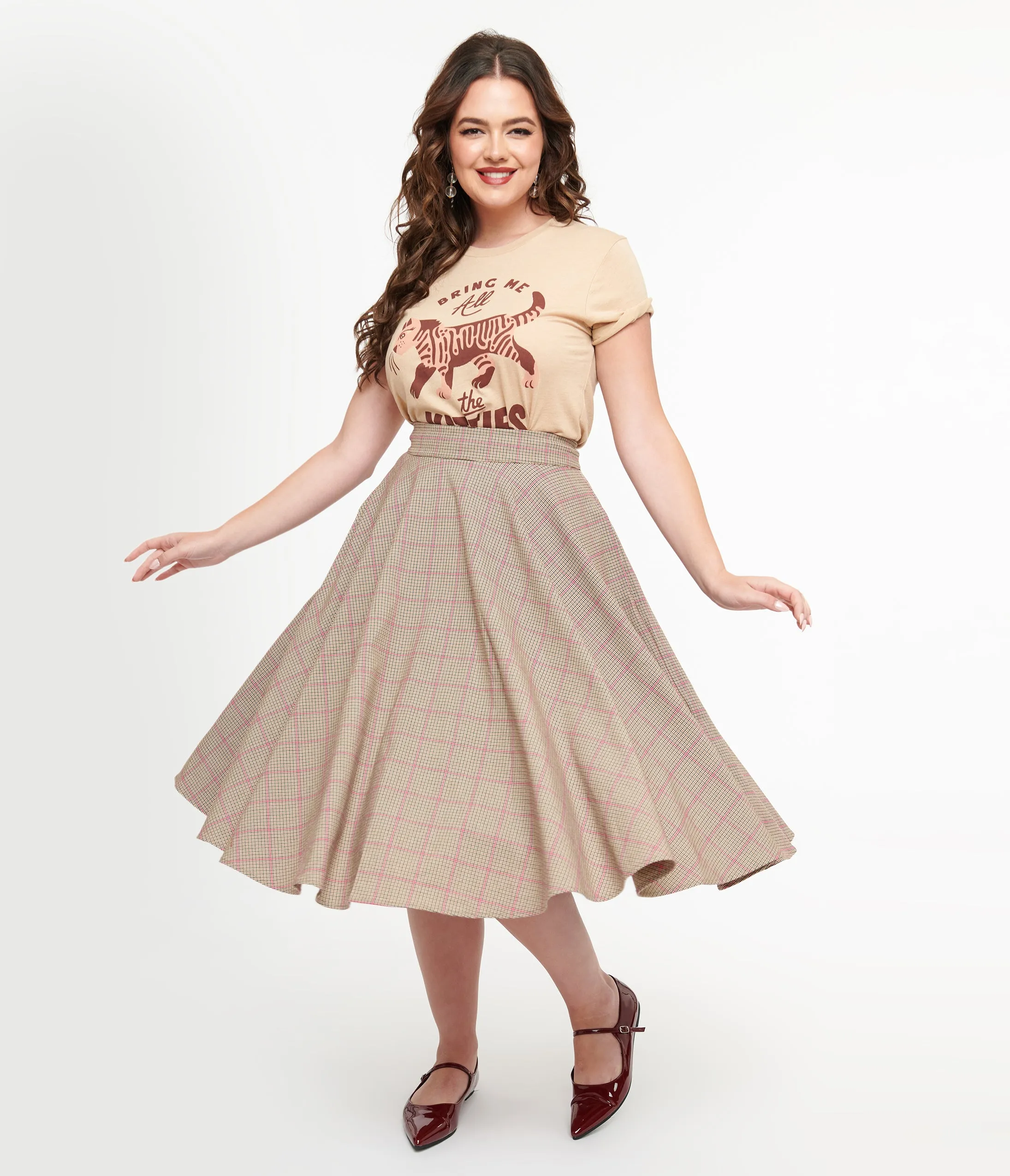 Royal Monk 1950s Pink Check Florence Swing Skirt sold by Unique Vintage