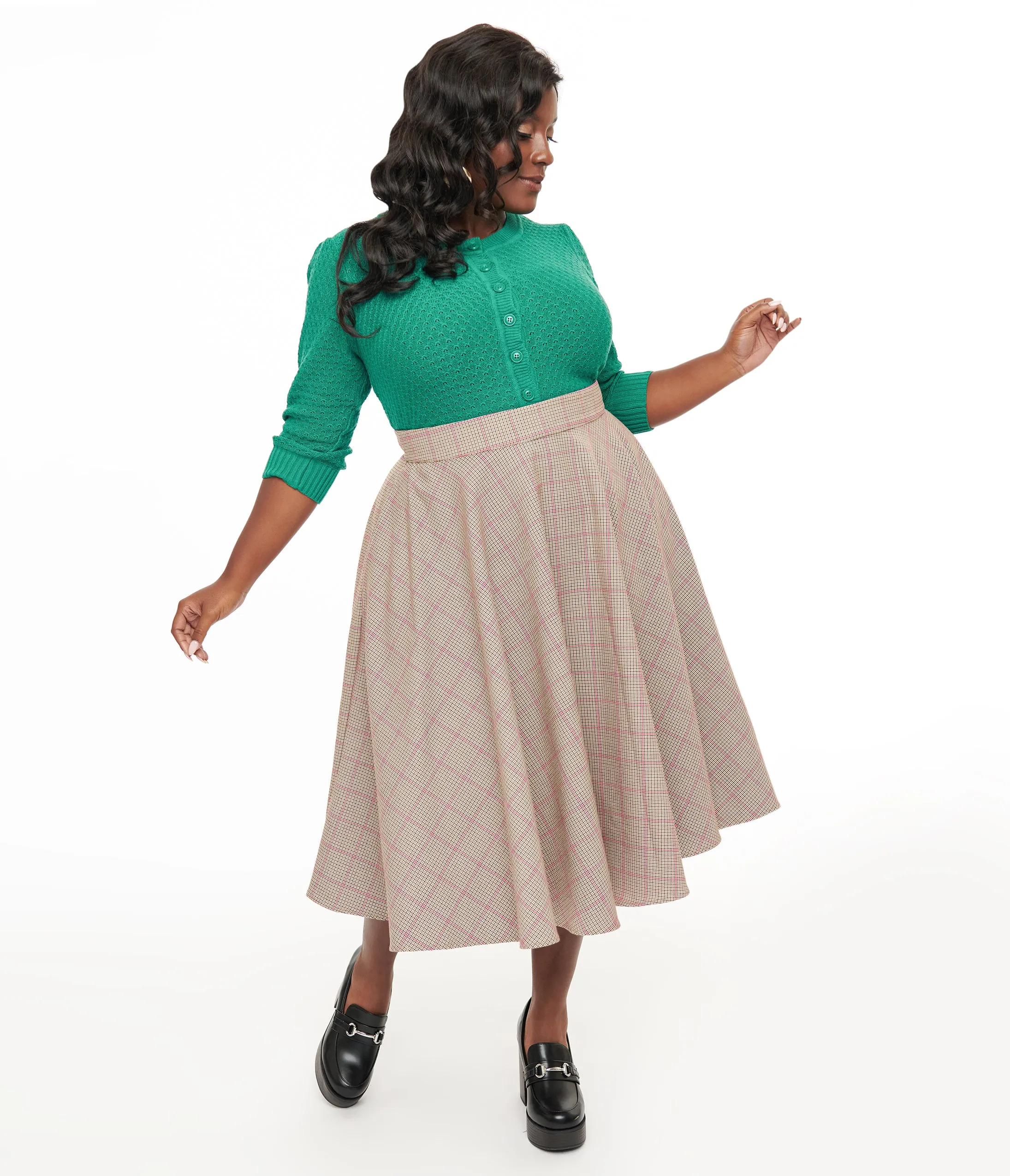 Royal Monk Plus Size 1950s Pink Check Florence Swing Skirt sold by Unique Vintage