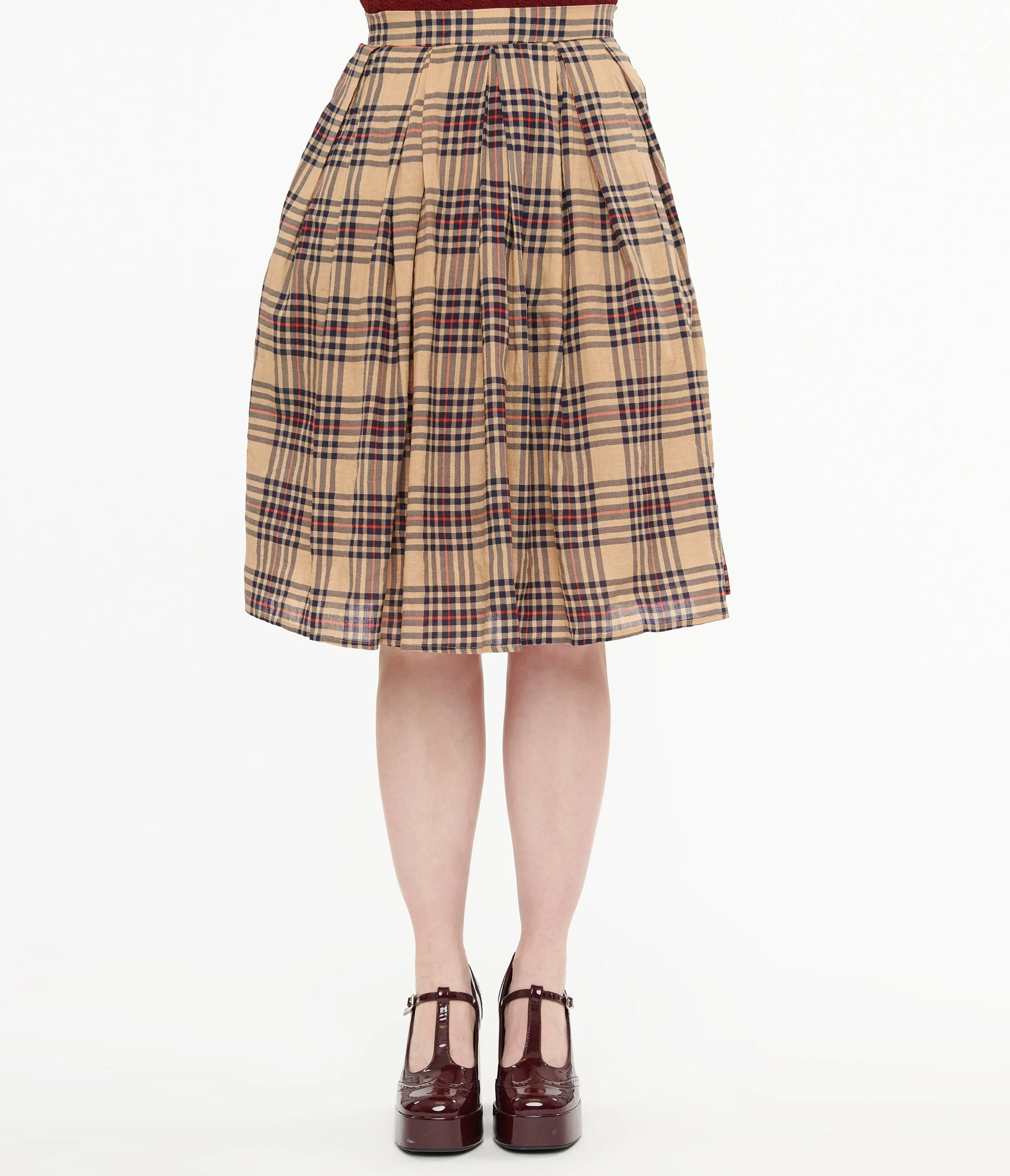 Khaki Plaid Fit & Flare Cotton Skirt sold by Unique Vintage product image thumbnail 2