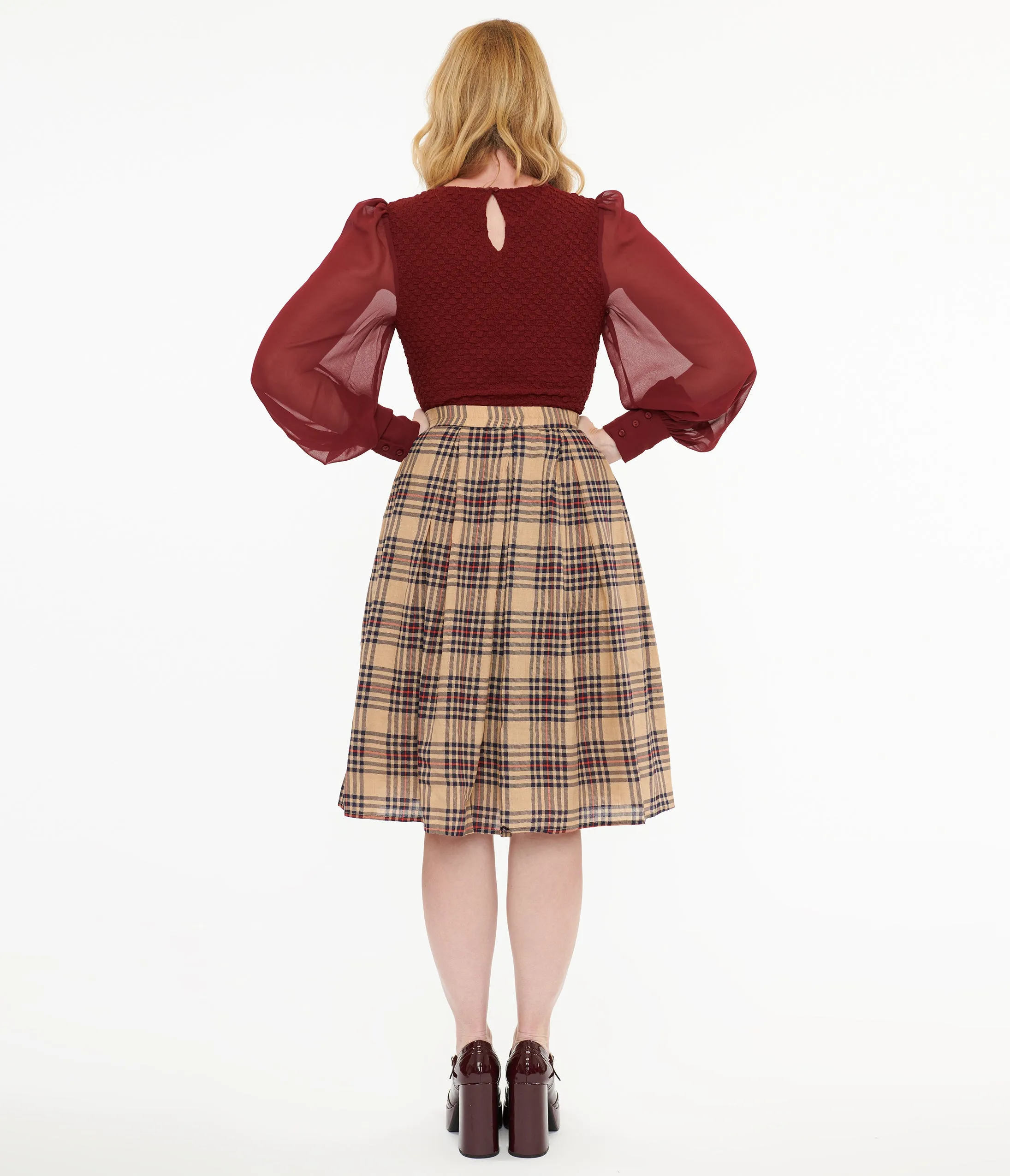 Khaki Plaid Fit & Flare Cotton Skirt sold by Unique Vintage product image thumbnail 3