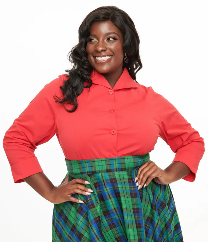 Royal Monk Plus Size 1950s Red Button Up Celia Blouse sold by Unique Vintage