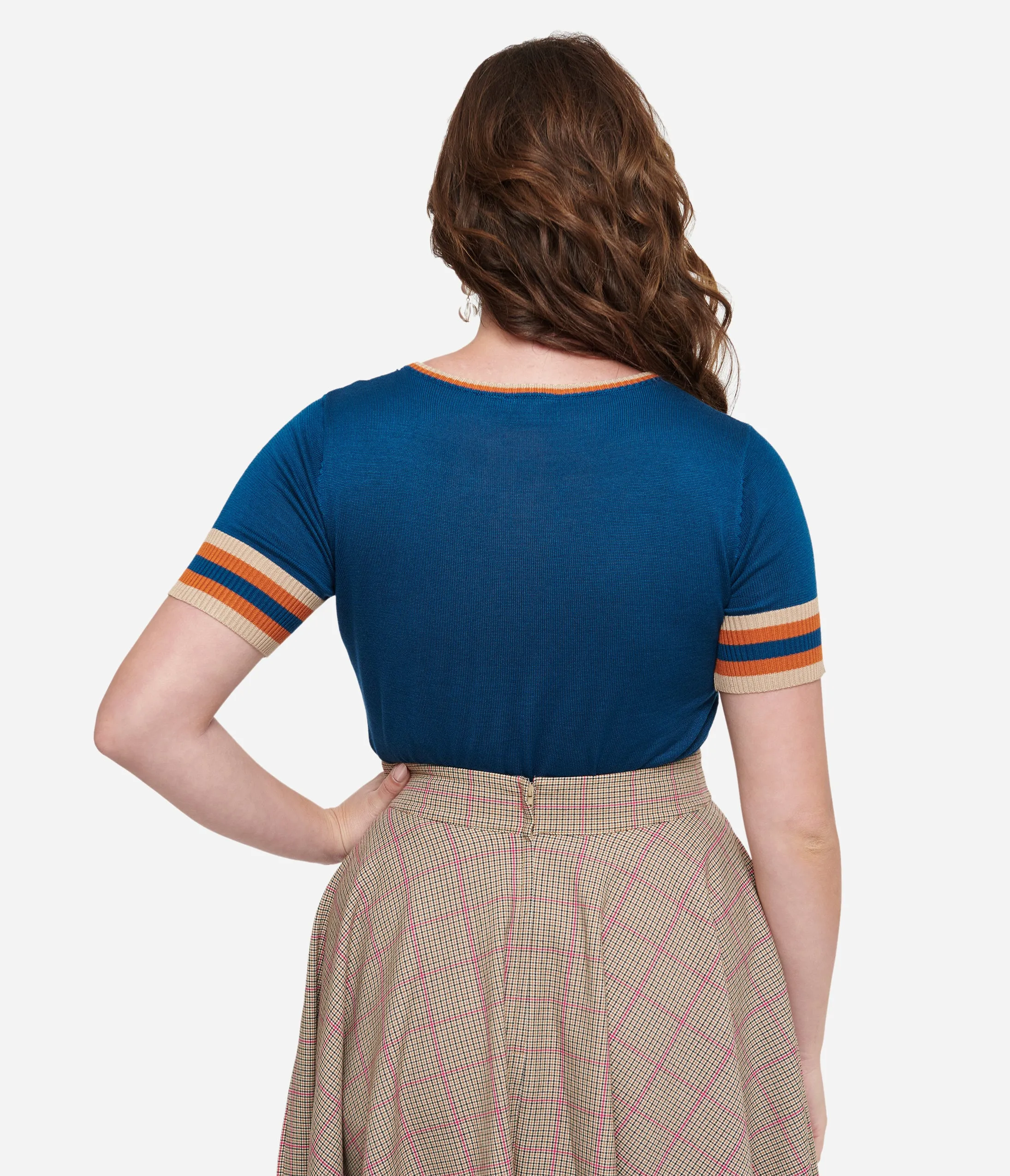 Voodoo Vixen 1950s Blue & Orange Foxy Knit Top sold by Unique Vintage product image thumbnail 2