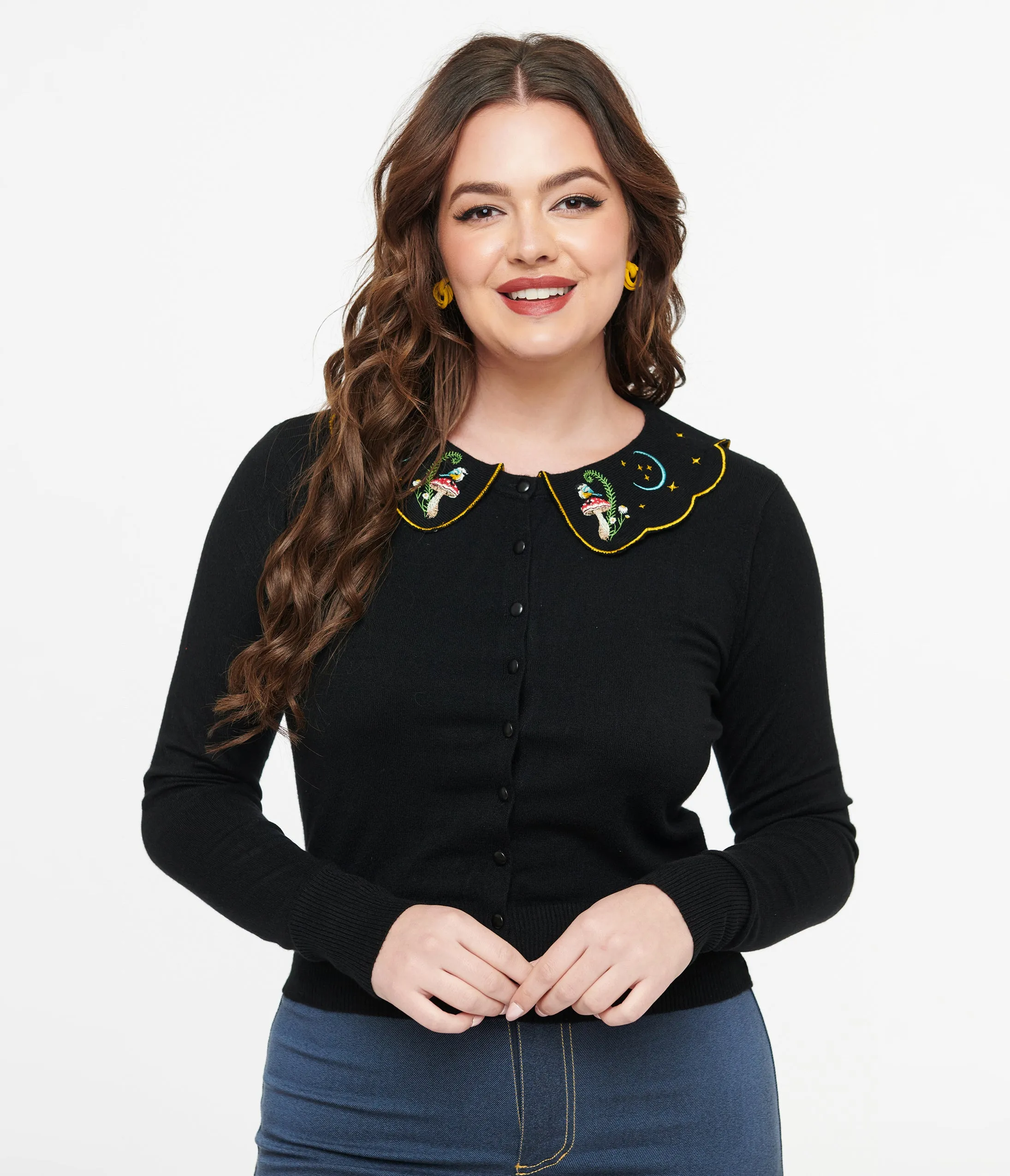 Voodoo Vixen 1950s Black Midnight Mushroom Cardigan sold by Unique Vintage