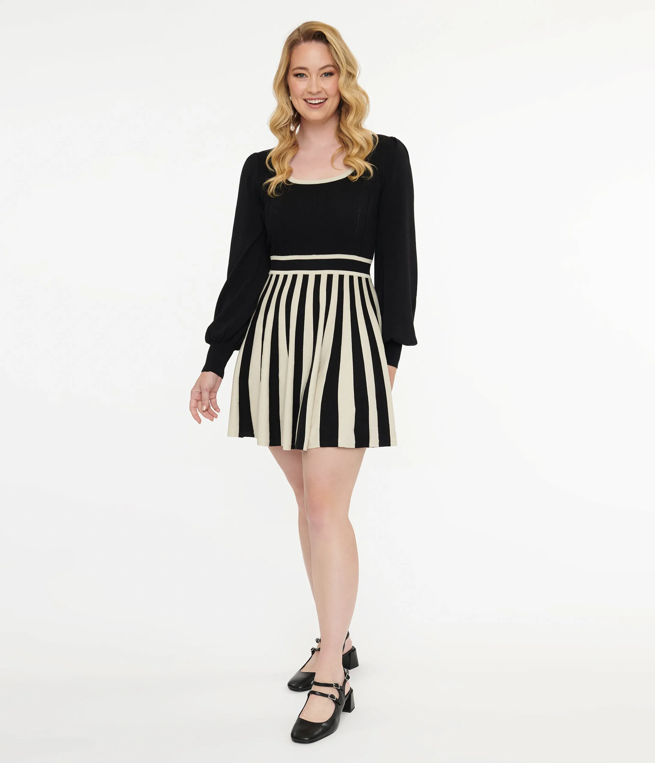 Black & White Stripe Sweater Mini Dress sold by Unique Vintage product image thumbnail 3