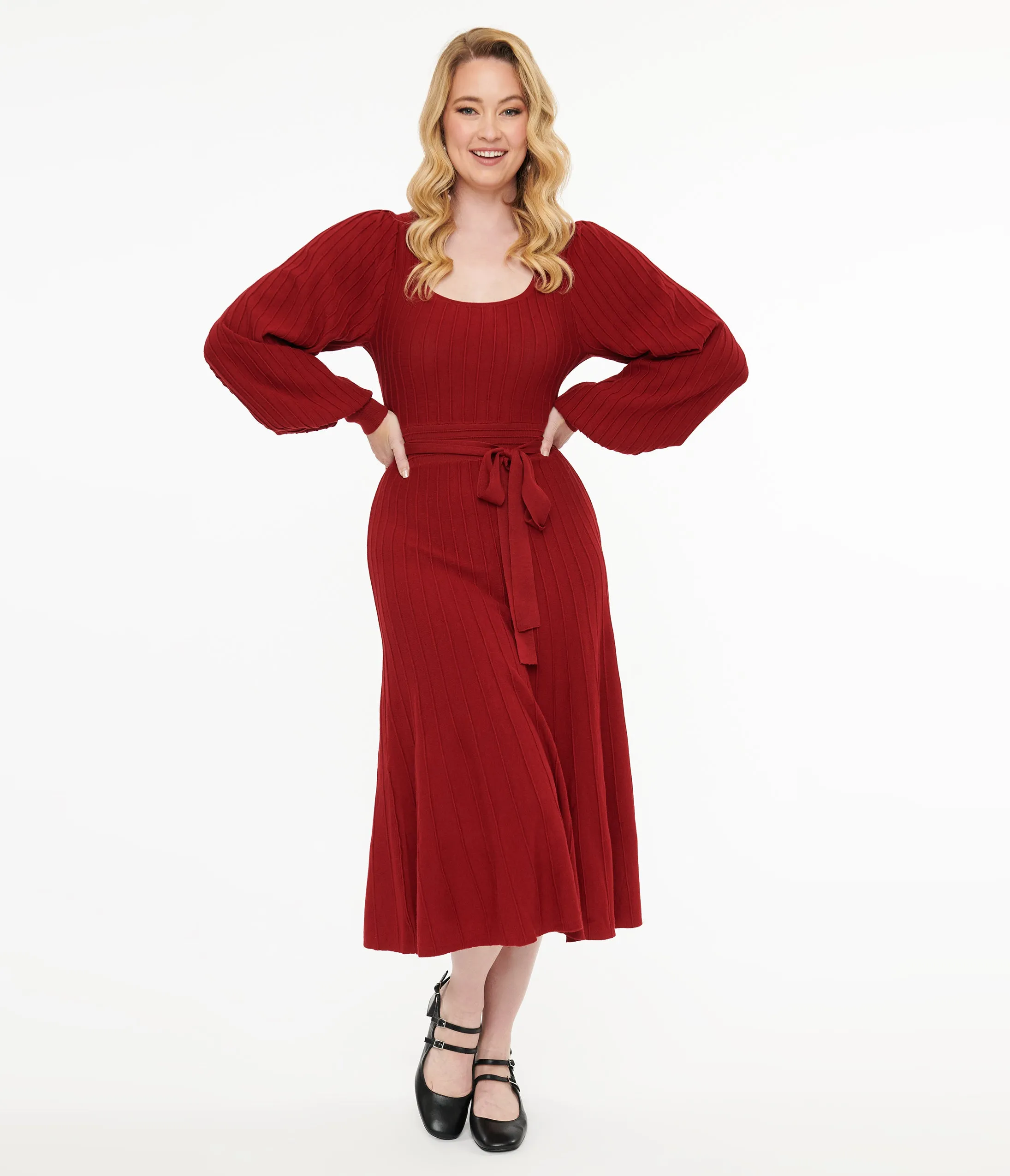 Burgundy Keep Looking Up Sweater Midi Dress sold by Unique Vintage