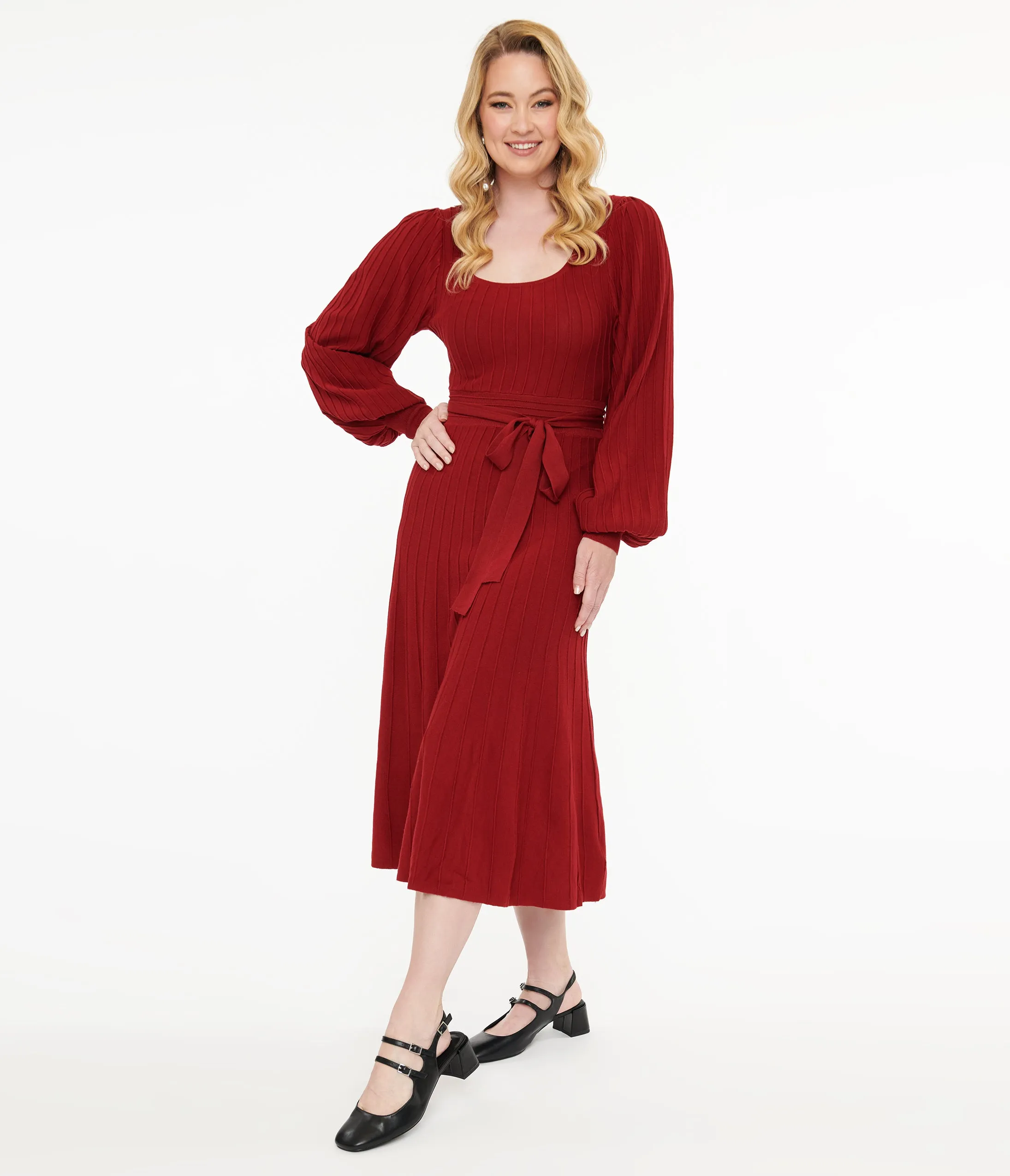 Burgundy Keep Looking Up Sweater Midi Dress sold by Unique Vintage product image thumbnail 3