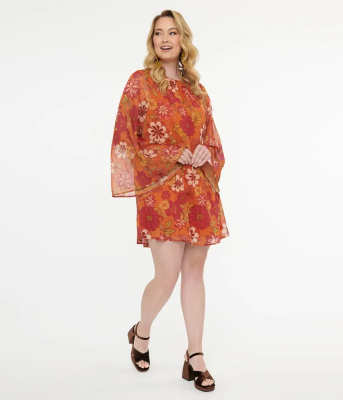 1970s Orange & Pink Floral Anything I Want Mini Dress sold by Unique Vintage