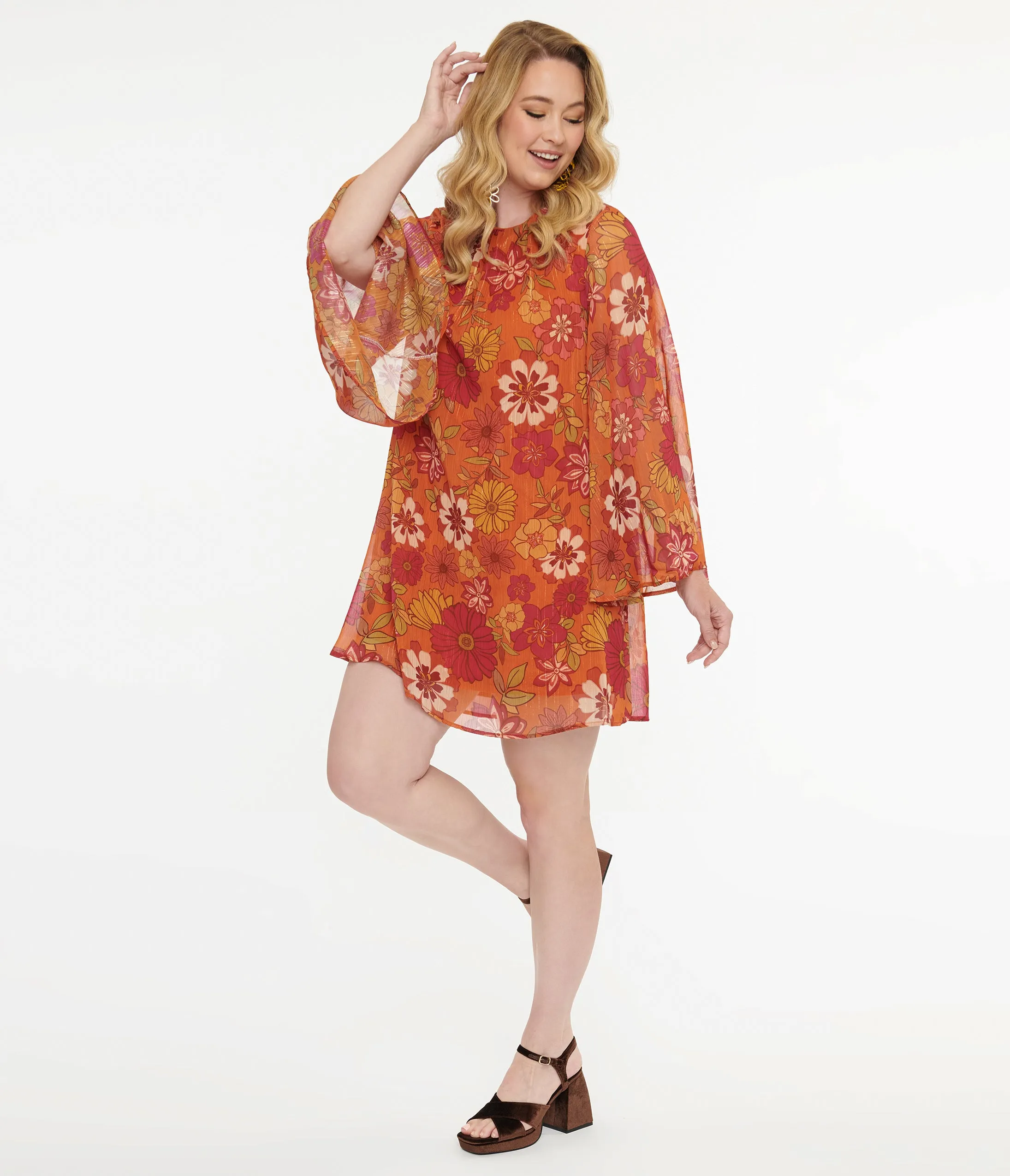 1970s Orange & Pink Floral Anything I Want Mini Dress sold by Unique Vintage product image thumbnail 3