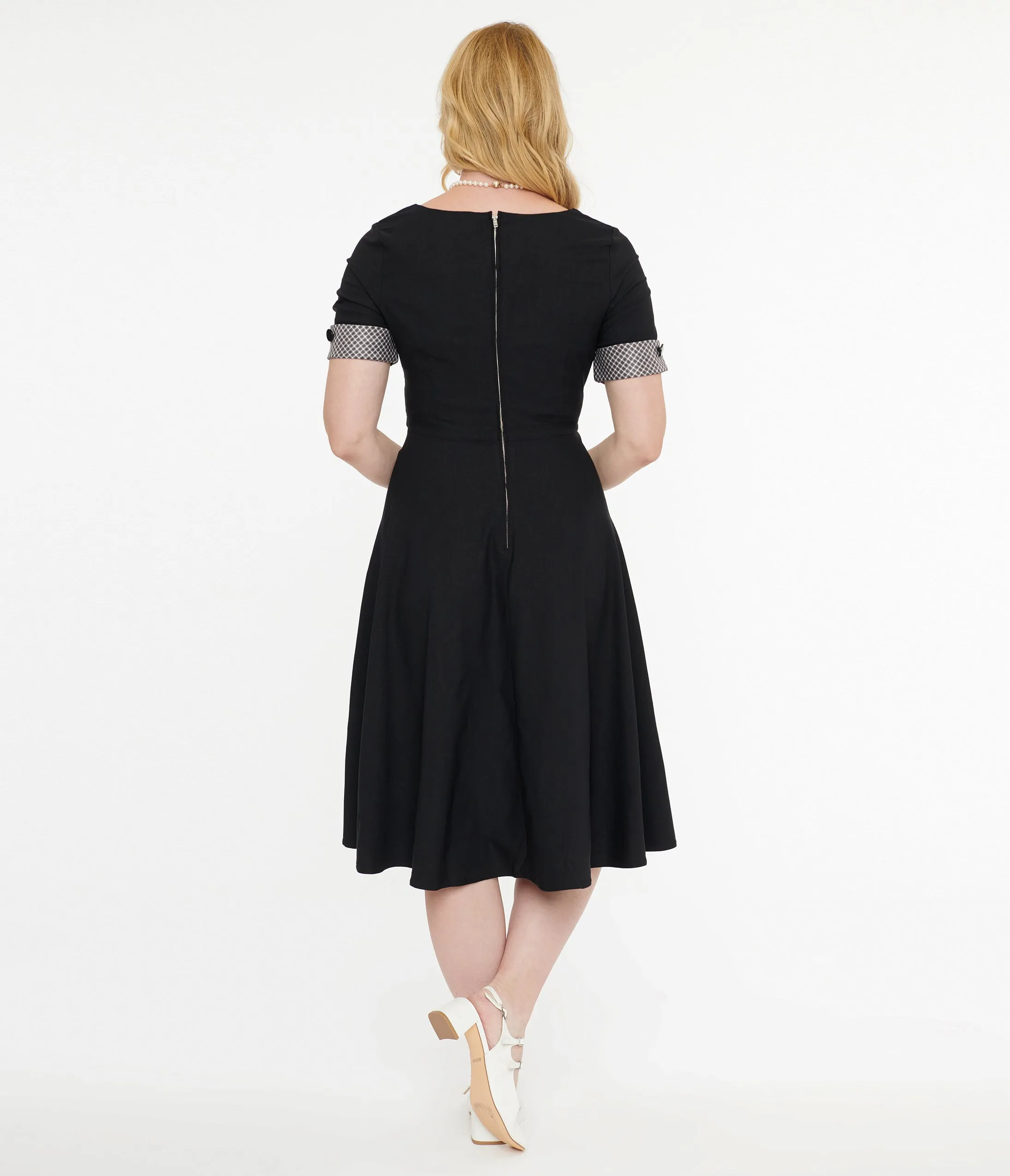 Tatyana 1950s Black & Plaid Trixie Swing Dress sold by Unique Vintage product image thumbnail 2