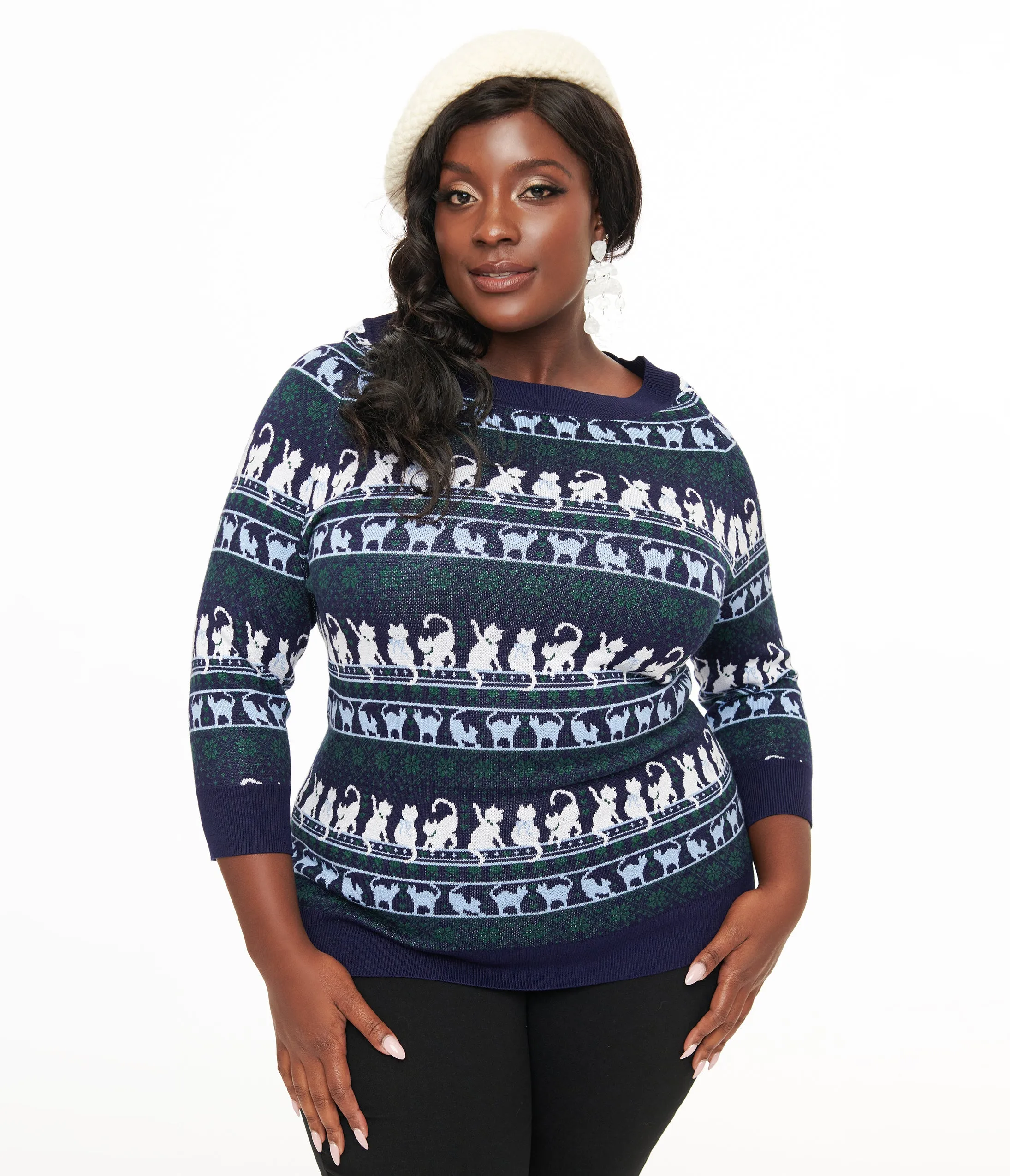 Unique Vintage Plus Size 1940s Navy & White Cat Pattern Lorelai Sweater sold by Unique Vintage product image thumbnail 3