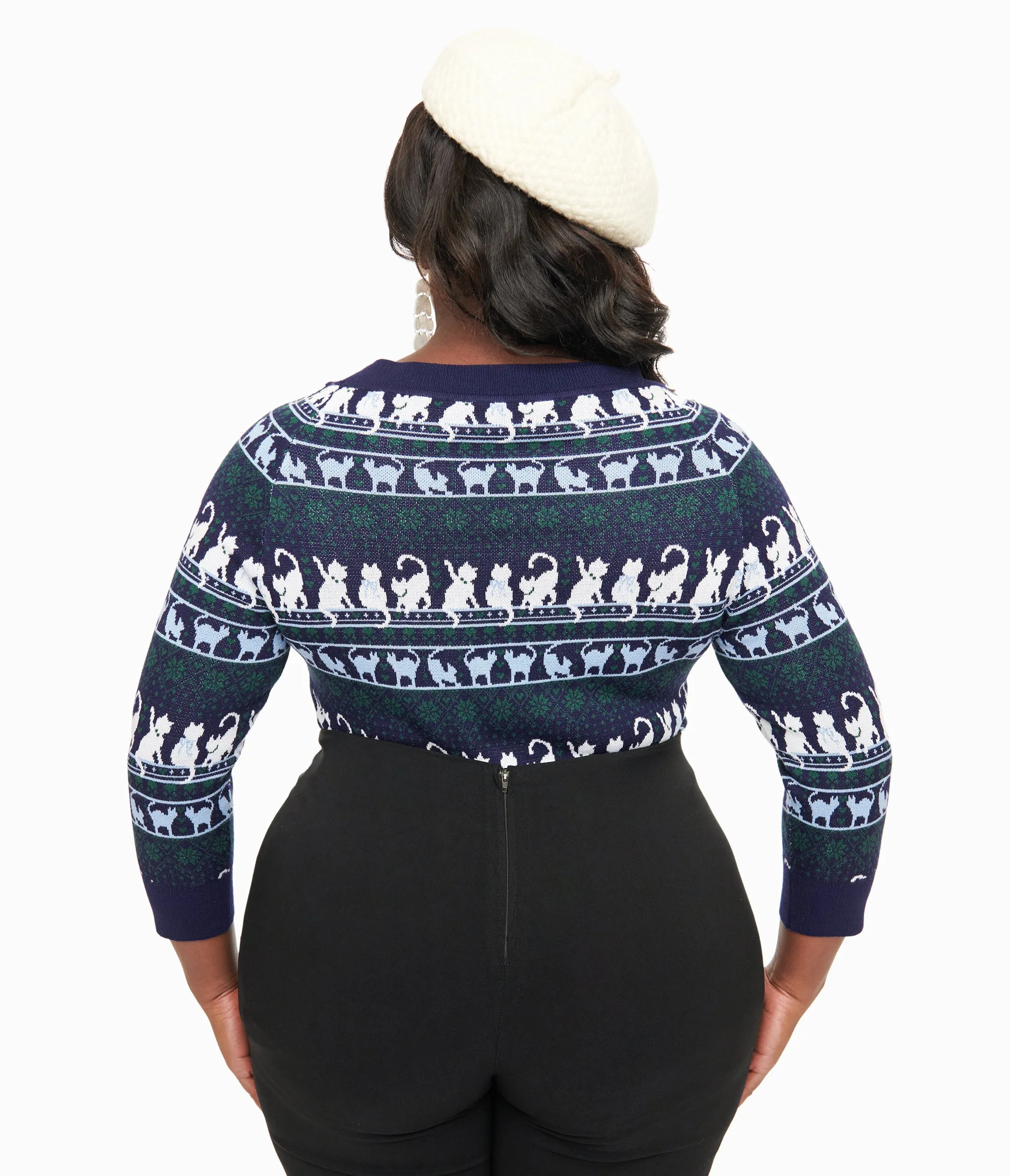 Unique Vintage Plus Size 1940s Navy & White Cat Pattern Lorelai Sweater sold by Unique Vintage product image thumbnail 2