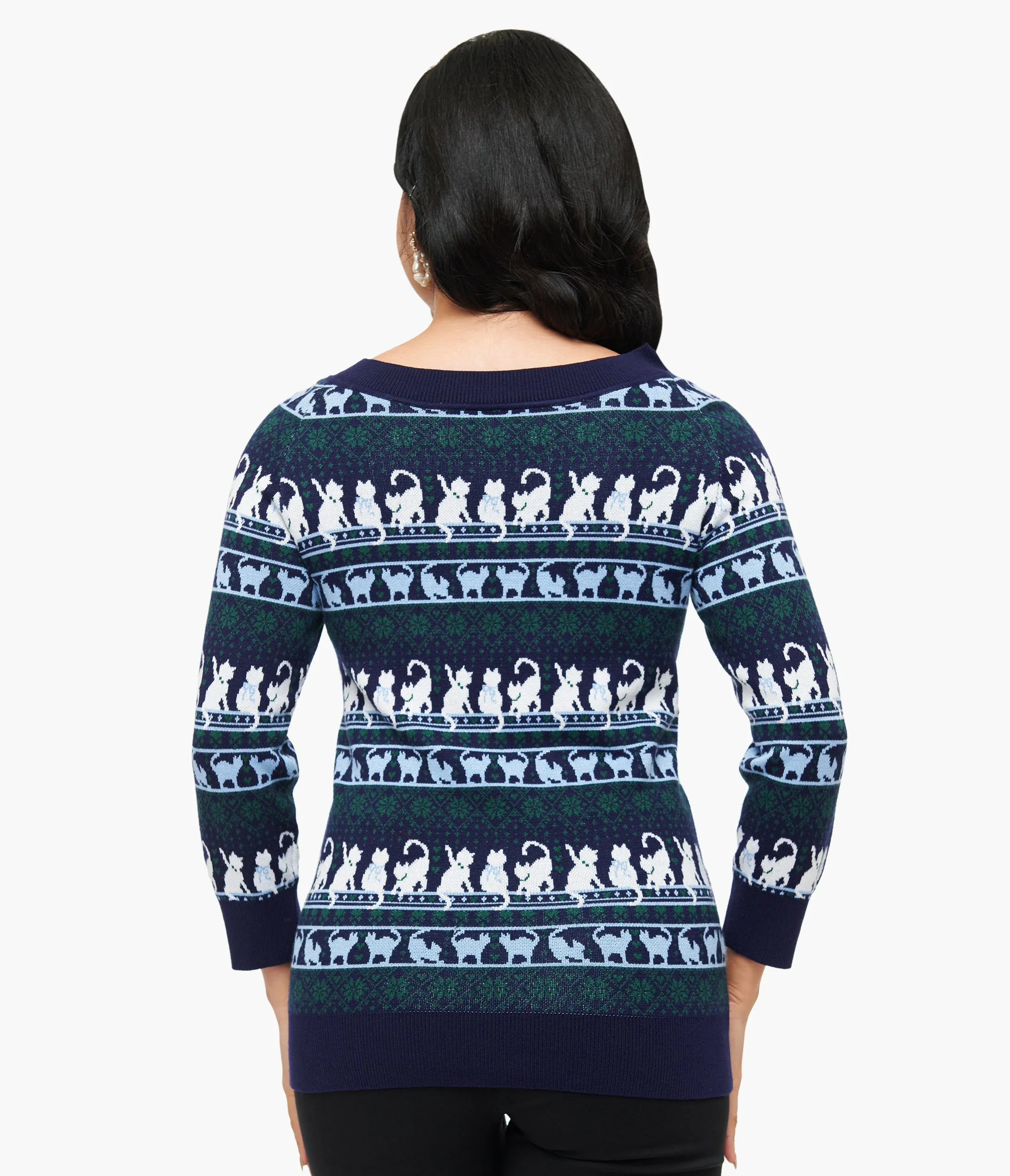 Unique Vintage 1940s Navy & White Cat Pattern Lorelai Sweater sold by Unique Vintage product image thumbnail 2