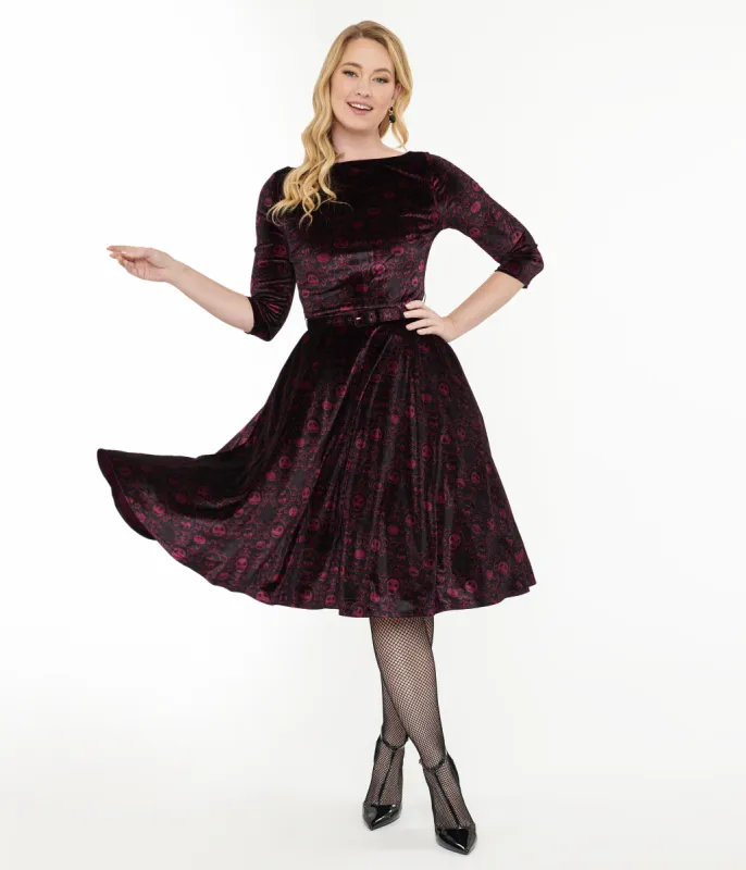 Tim Burton's The Nightmare Before Christmas by Unique Vintage Eggplant Baroque Jack Skellington Devon Swing Dress sold by Unique Vintage