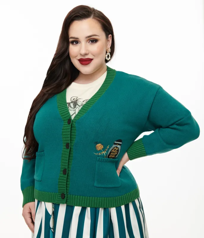 Tim Burton's The Nightmare Before Christmas by Unique Vintage Plus Size Teal Deadly Night Shade Cardigan sold by Unique Vintage